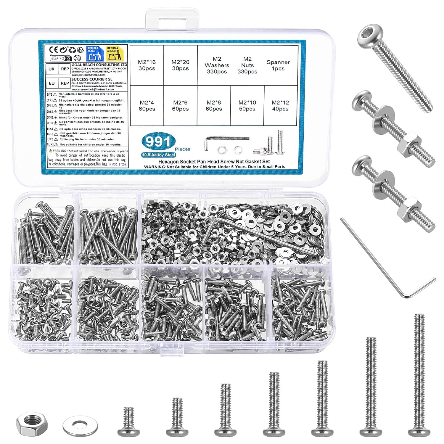 M2 M3 M4 M5 M6 M8 Hex Socket Button Head Cap Screw Bolts Nuts Assortment Kits