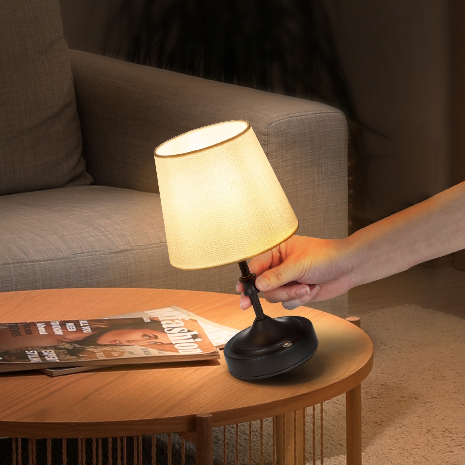 VEVOR Cordless Table Lamp Rechargeable Battery Small Desk Lamp Fabric Shade