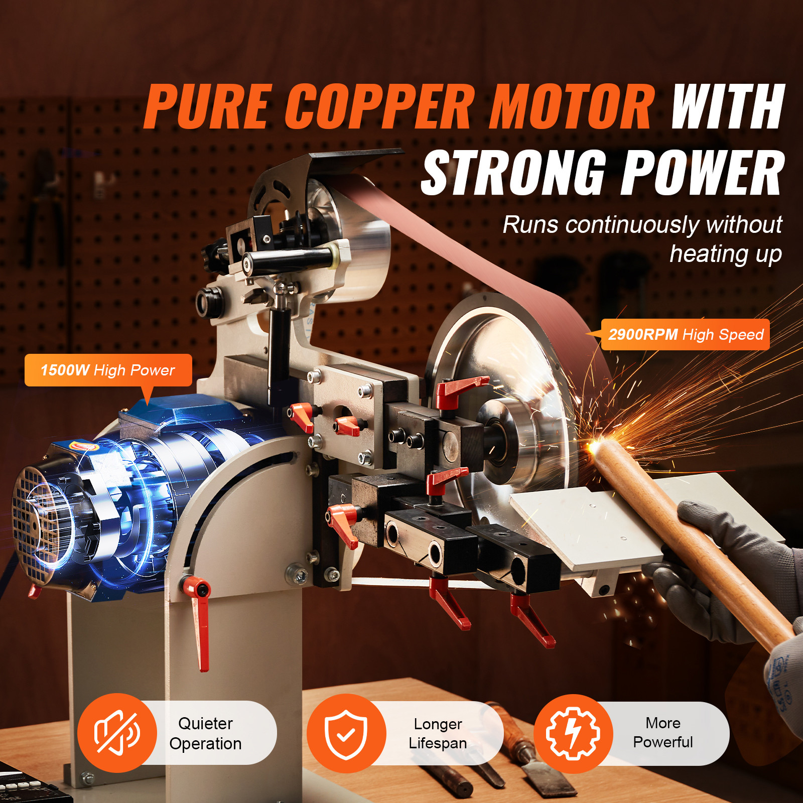 VEVOR Belt Grinder Sander 72 x 2-Inch Belt Polisher with VFD 3 Grinding Moulds