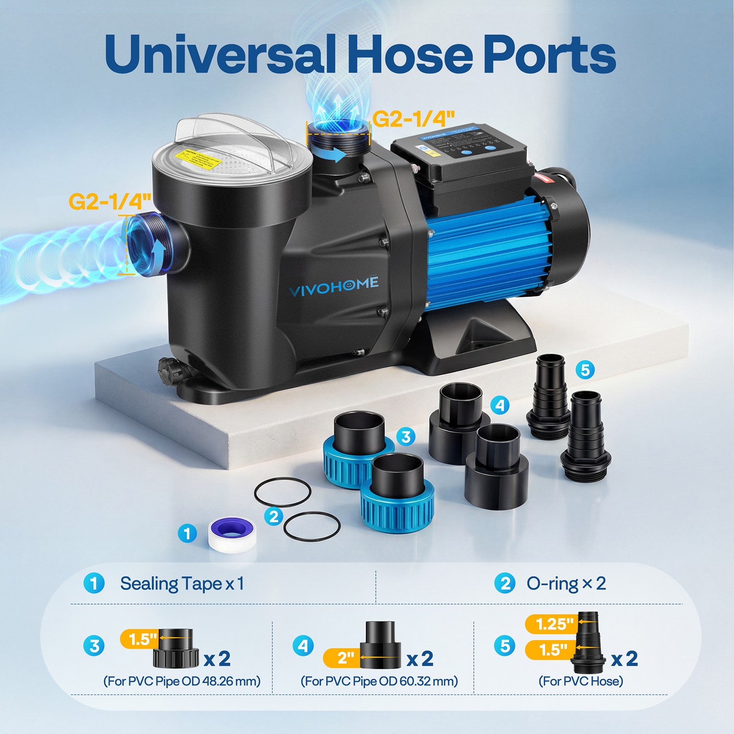 1.5/2.0/2.5HP Self Primming Swimming Pool Pump w/ Timer for in/Above Ground Pool