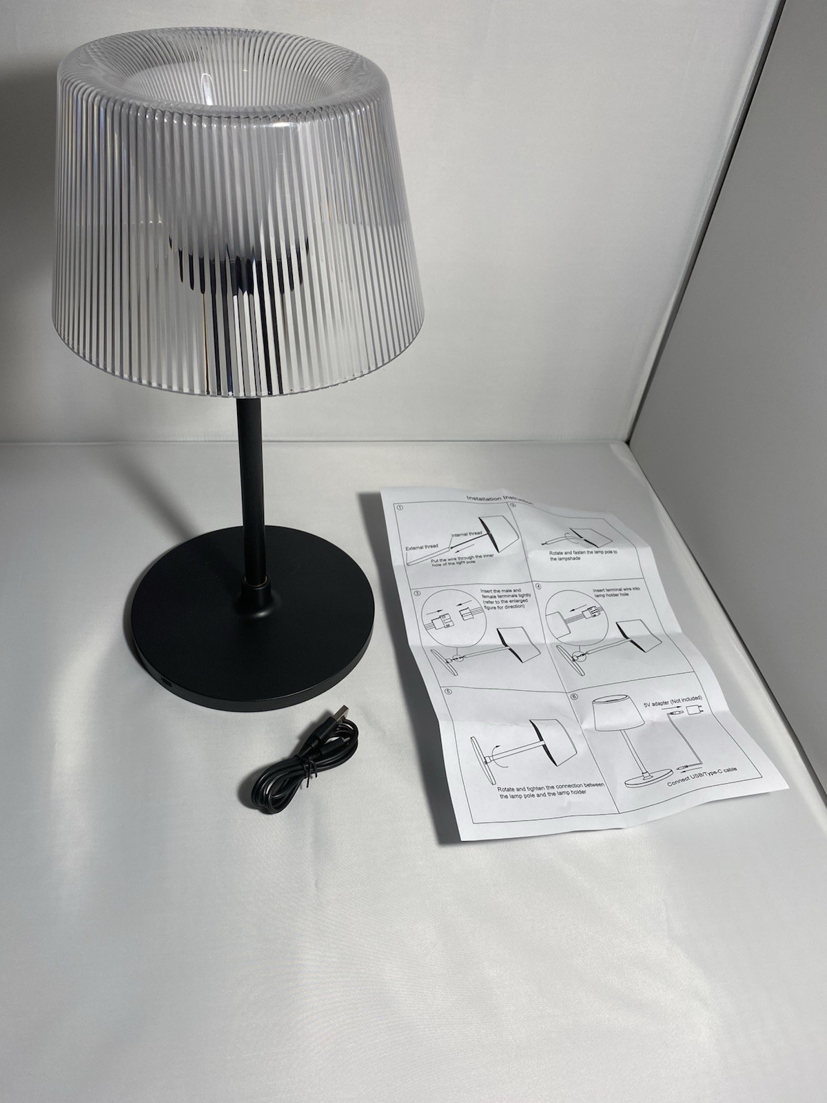 NEW- 14.2 IN Touch Table Lamp USB Adapted Small Black