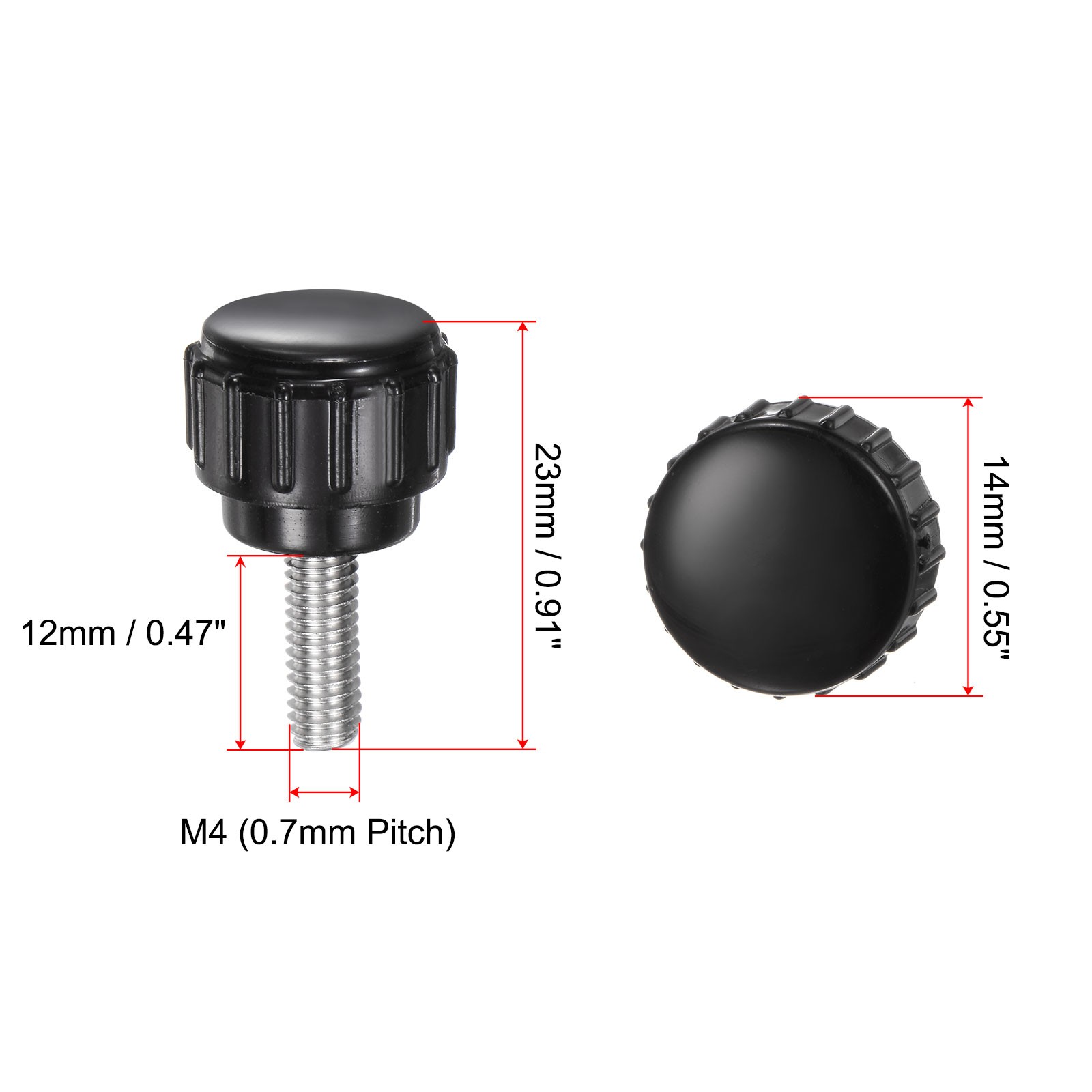 12pcs Knurled Clamping Knobs M4 x 12mm 304 Stainless Steel Thread 14mm Head