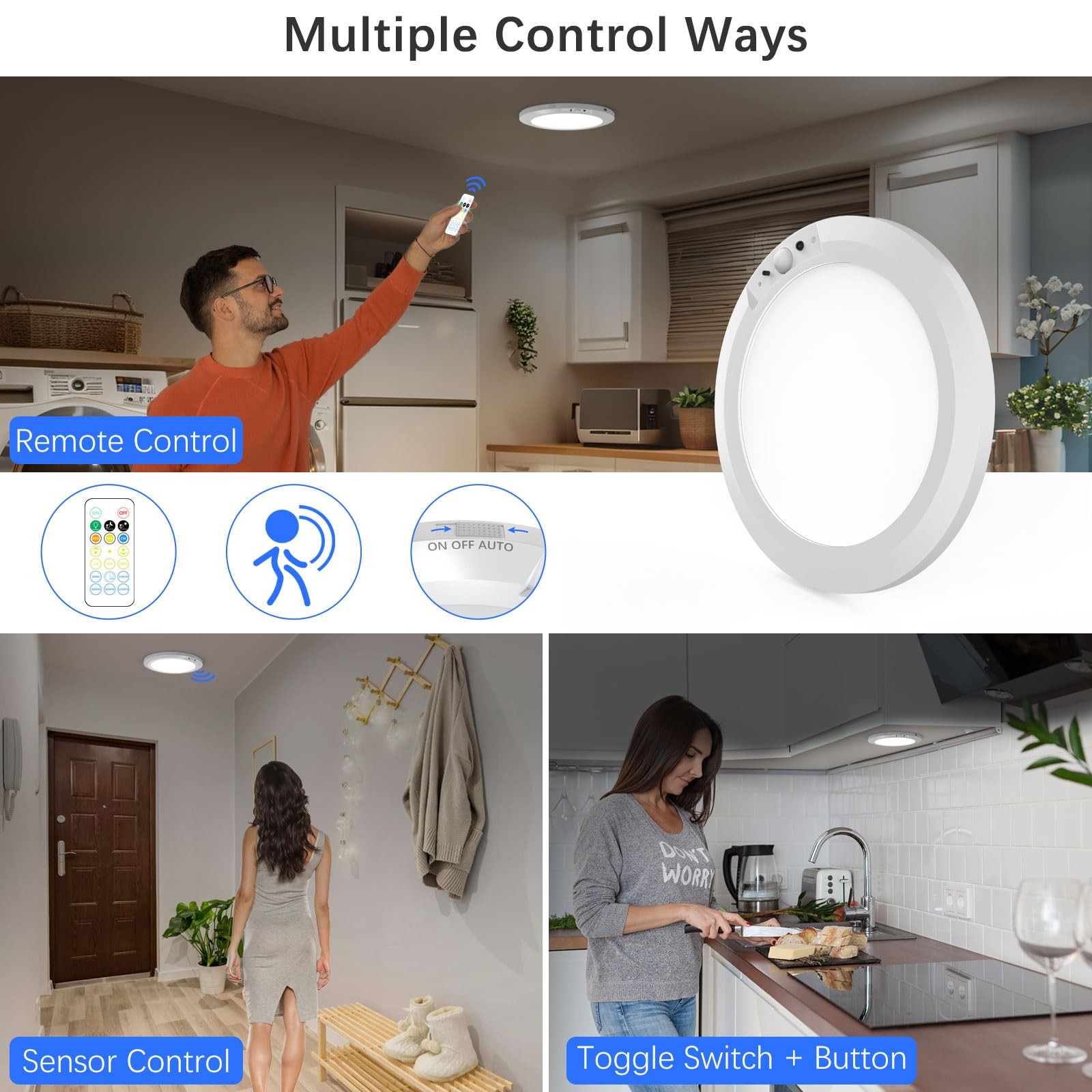 2/4 Pack Wireless Rechargeable Motion Sensor Ceiling Light with Remote Control