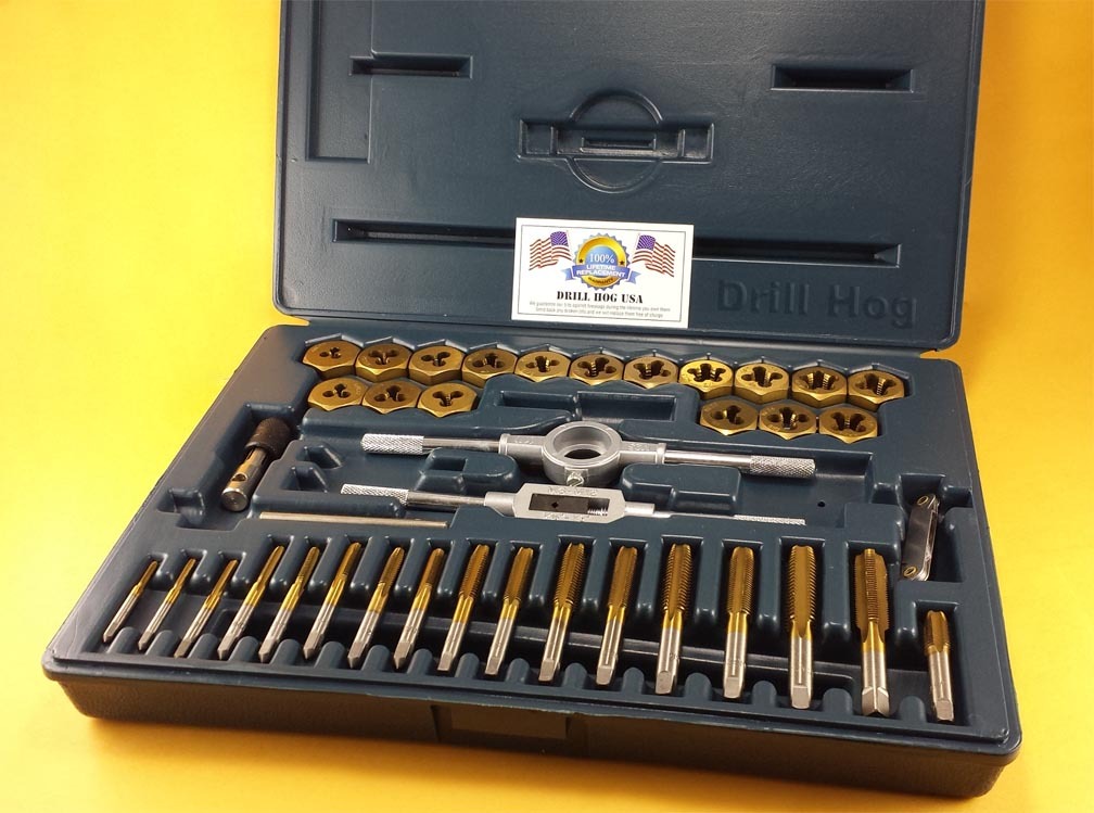 40 Pc Tap & Die Set Metric Tap Set MM Titanium Lifetime Warranty Drill Hog®