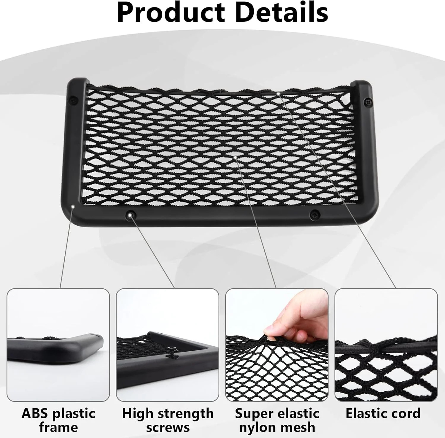 2 PCS Car Net Pocket, ABS Plastic Frame Cargo Net Storage Pockets Phone Nets, Ca