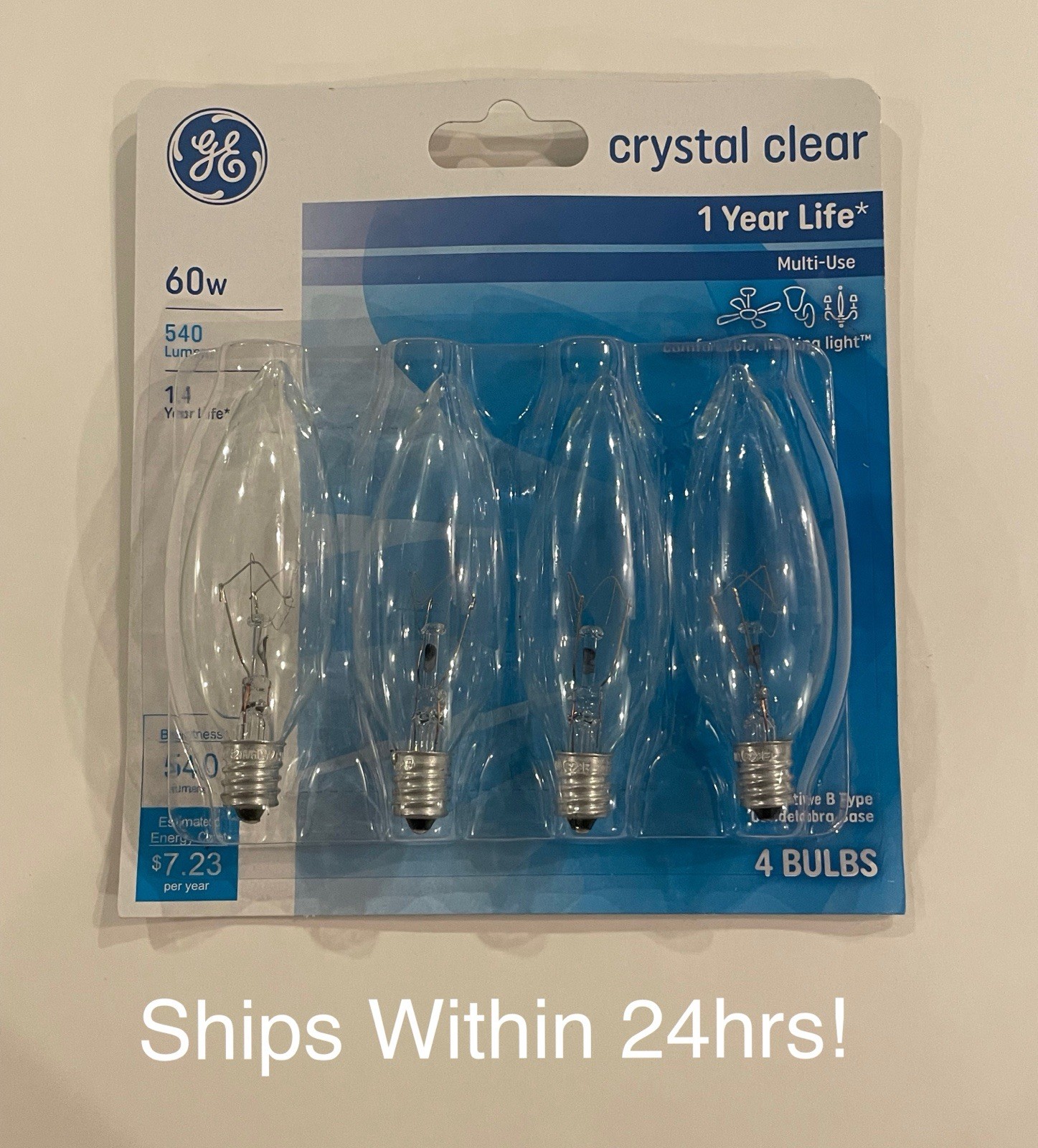 4 GE 60w Decorative B Multi Use Candelabra Base Bulbs Crystal Clear 4PK Bulb