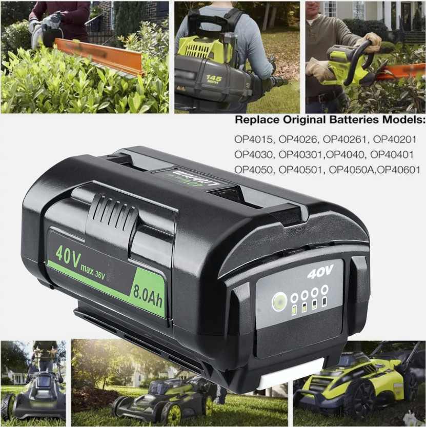 2PCS 8.0Ah 40V Battery For Ryobi 40Volt 8Ah High Capacity Lithium OP4050 OP40602