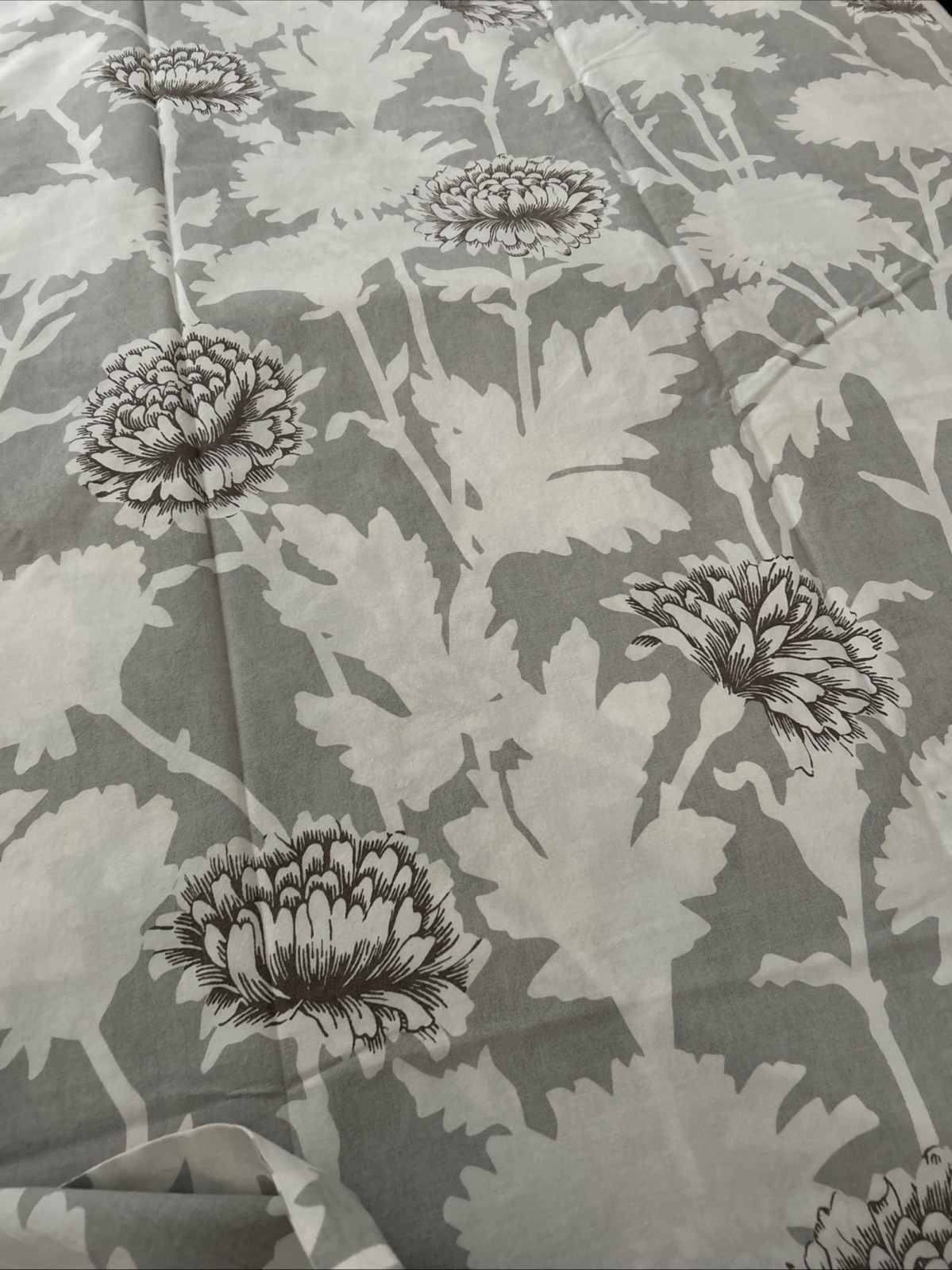 Pottery Barn Mum Gray White Floral Organic Cotton Duvet Cover King Pre-owned EC