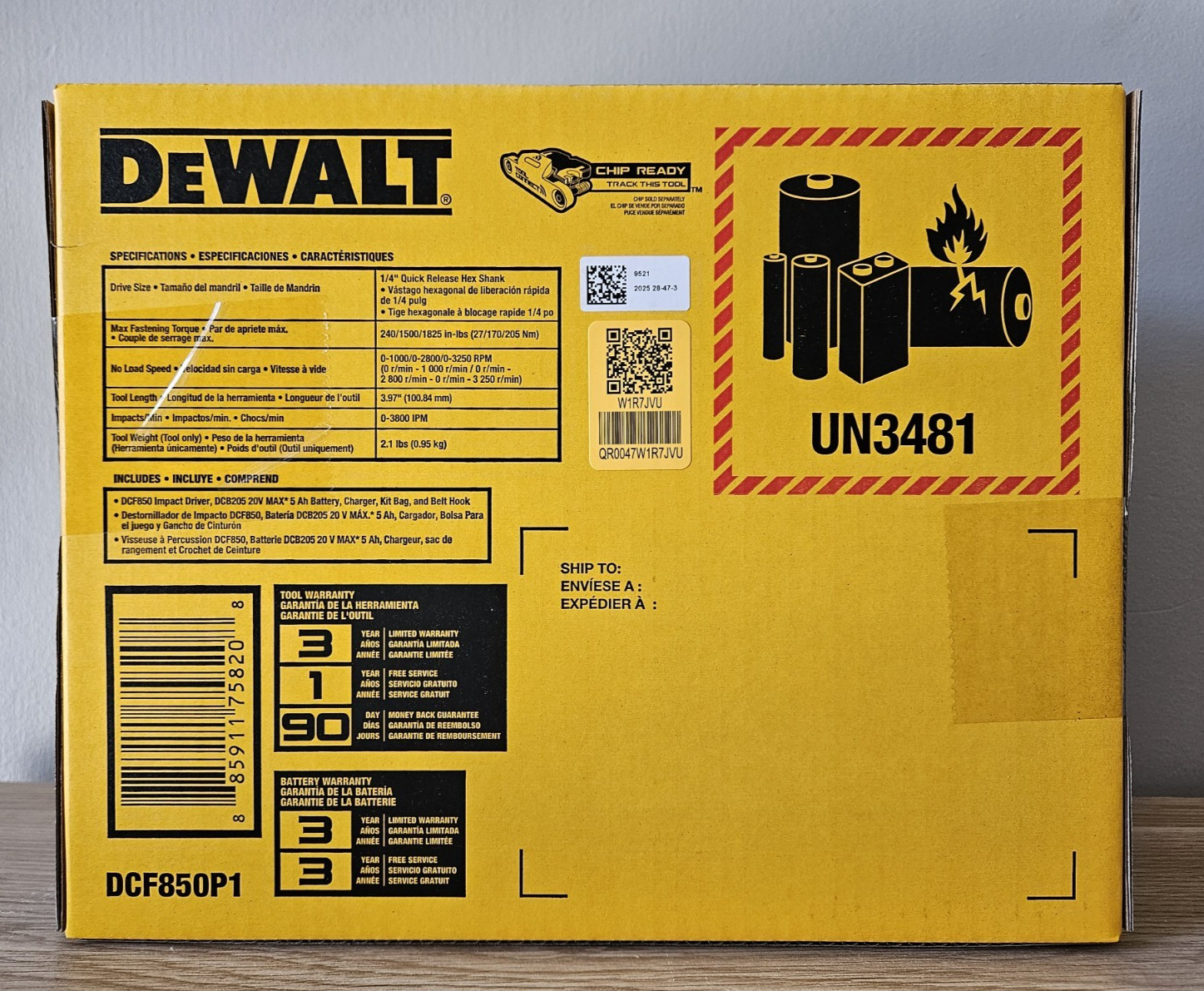 DEWALT ATOMIC 20V 1/4″ IMPACT DRIVER KIT W/ BAG, 5Ah BATTERY & CHARGER DCF850P1