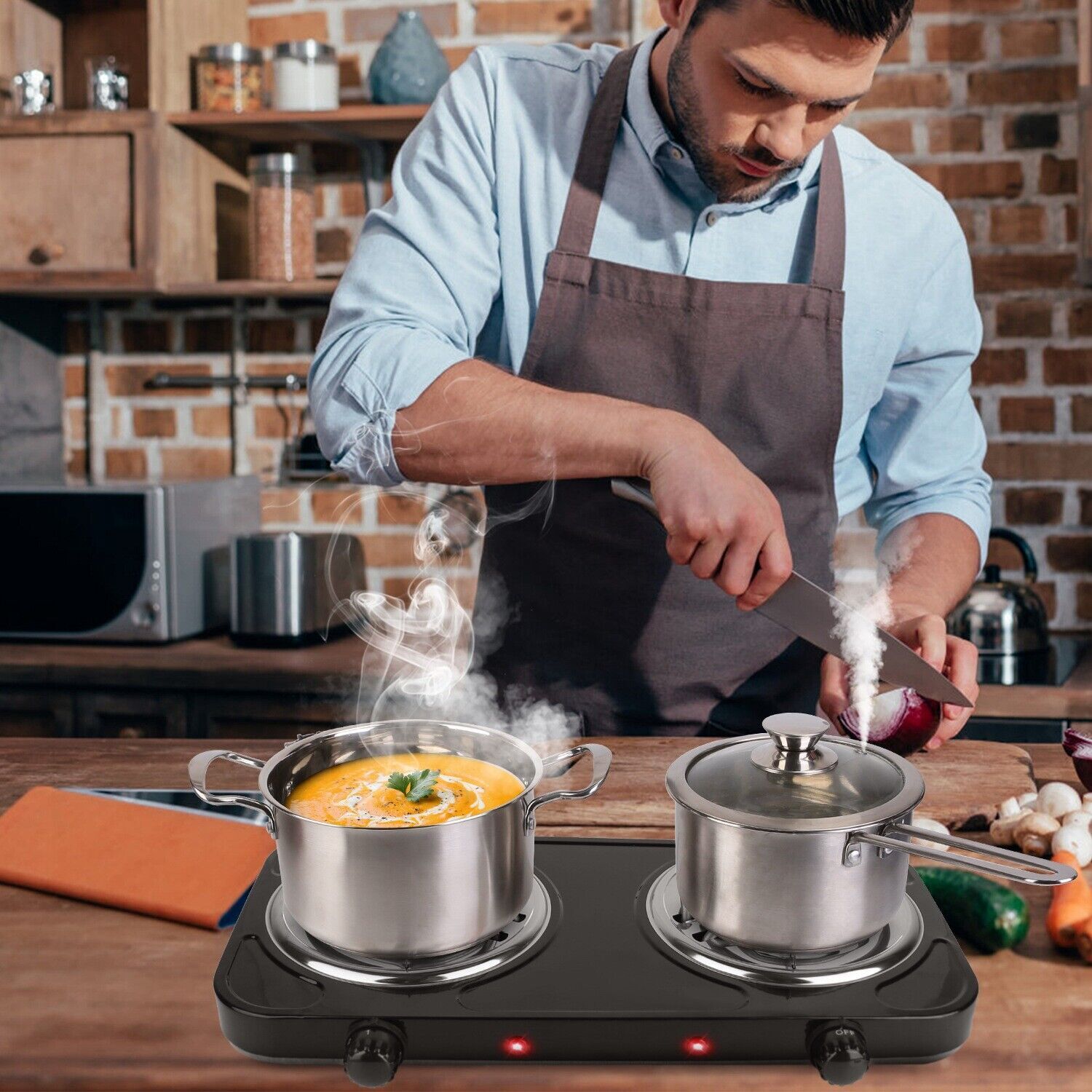2000W Portable Kitchen Electric Double Burner Hot Plate Cooktop Cooking Stove US