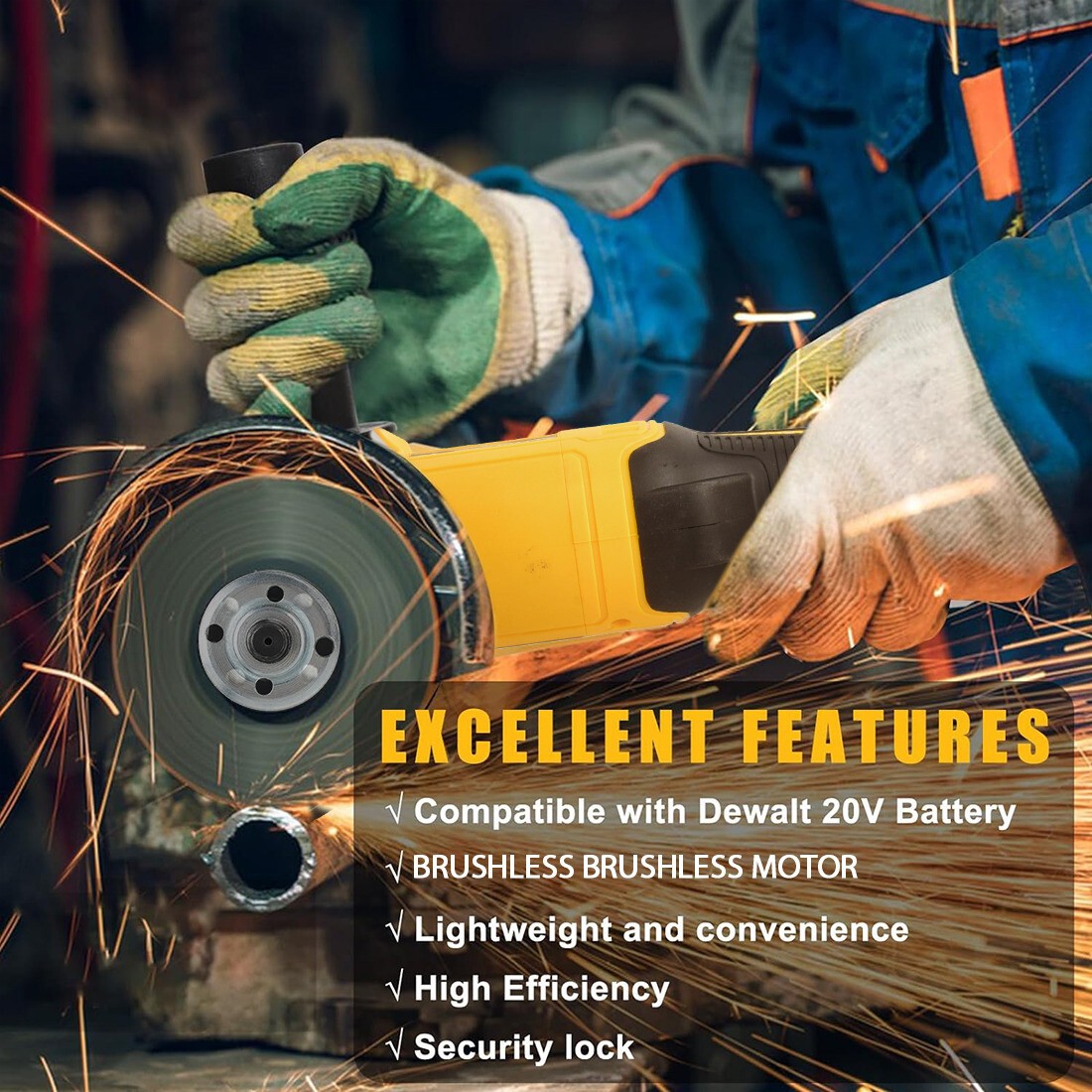 Cordless Angle Grinder Compatible Dewalt 20V MAX Battery 4-1/2″ to 5″ Brushless