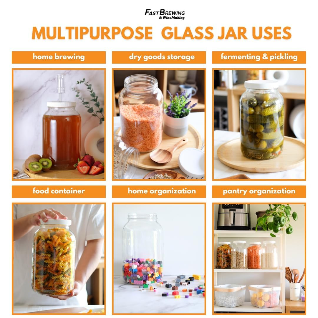 1 Gallon Glass Storage Jars with Airtight Lids | Wide Mouth Glass Ca