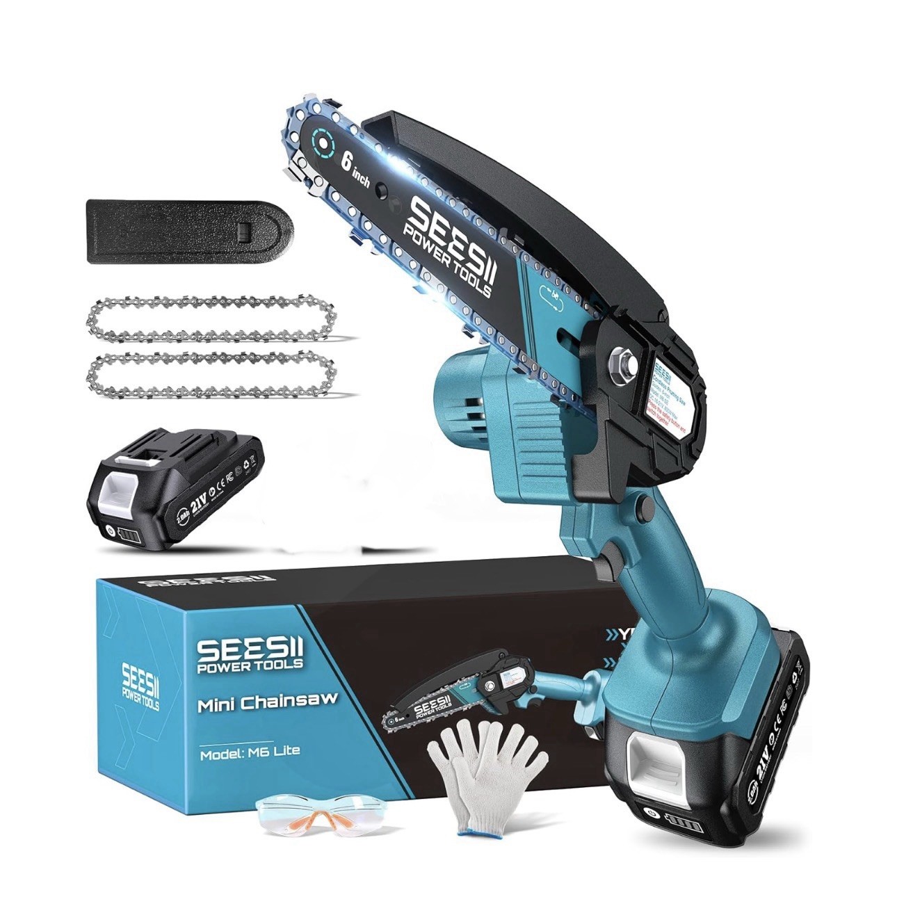 Seesii Mini Chainsaw, 6-inch Mini Chainsaw Cordless, Handheld-One Battery / Used