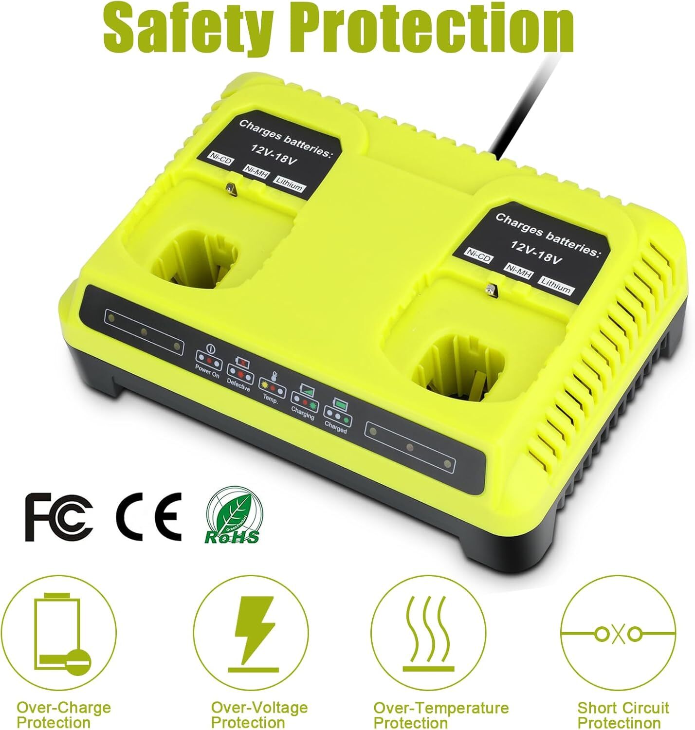 Dual Port Charger For RYOBI P108 18V 18 Volt One Plus High Capacity Lithium-ion