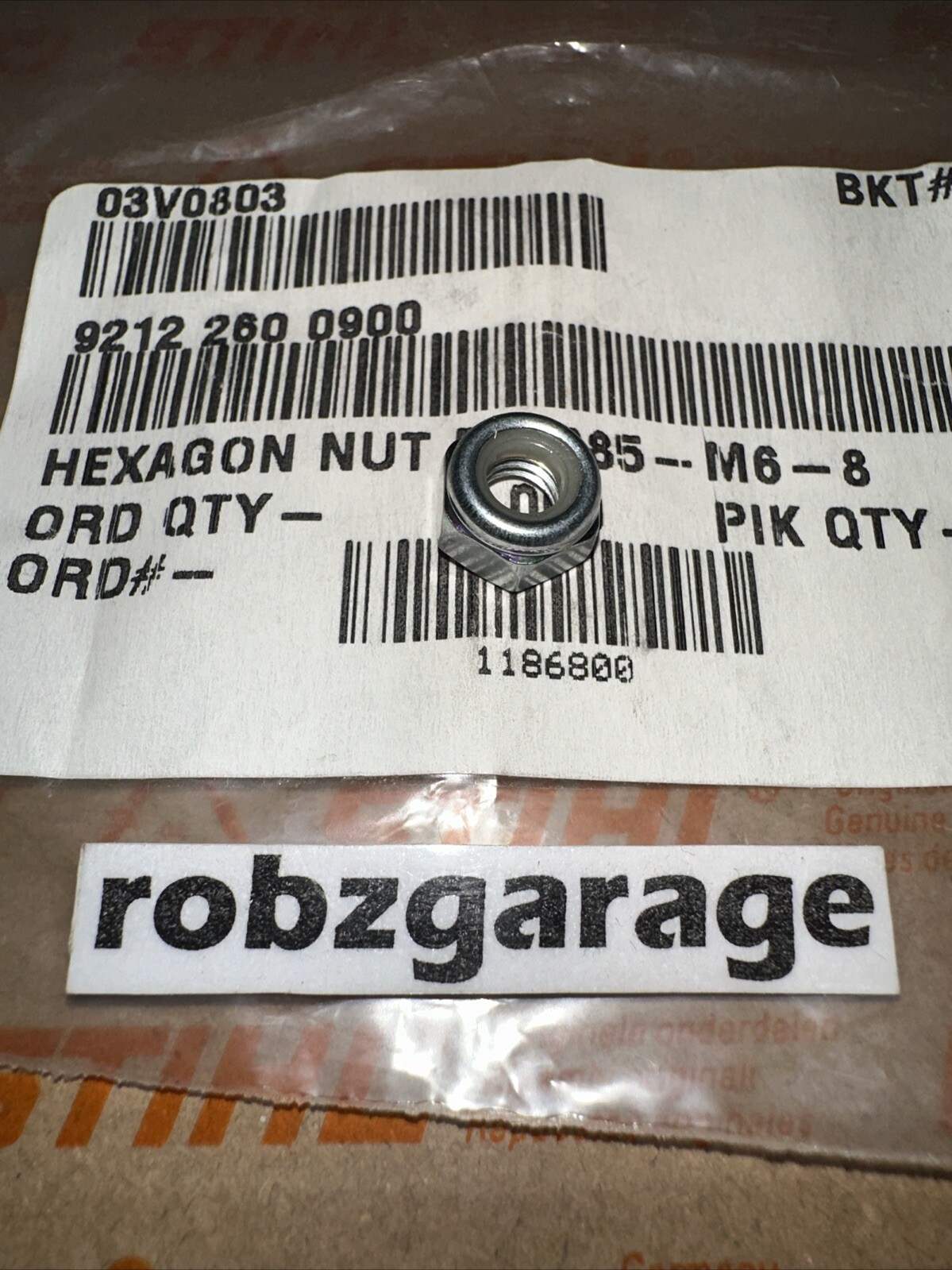 GENUINE OEM STIHL M6-8 NYLON HEXAGON NYLOC LOCK NUT 9212-260-0900 FC FS MM —B70