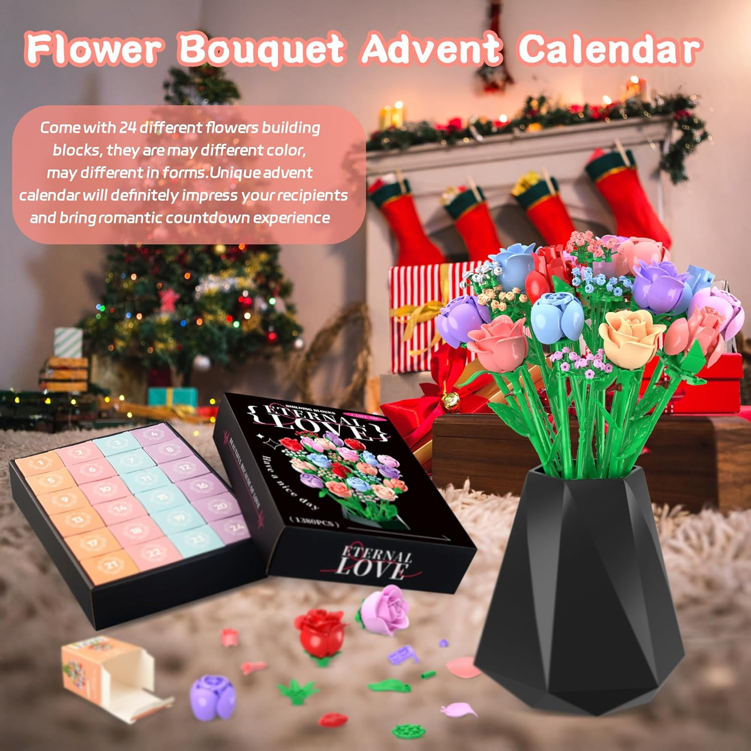 Flower Bouquet Advent Calendar 2025 for Adults Teens Kids, 24 Days Flower Bouque