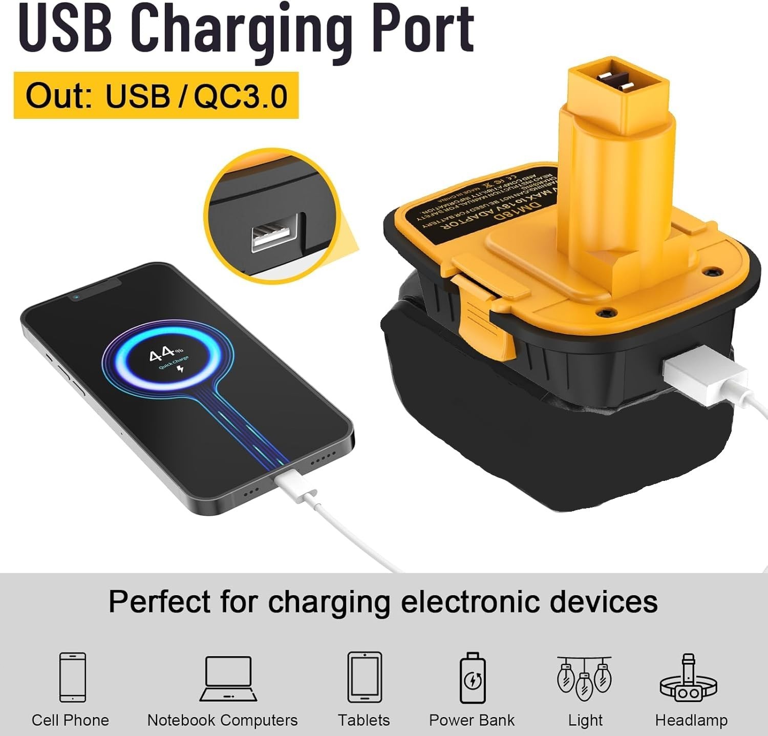 DM18D Adapter Converter compatible with Dewalt 20V or Mil-waukee 18V Battery
