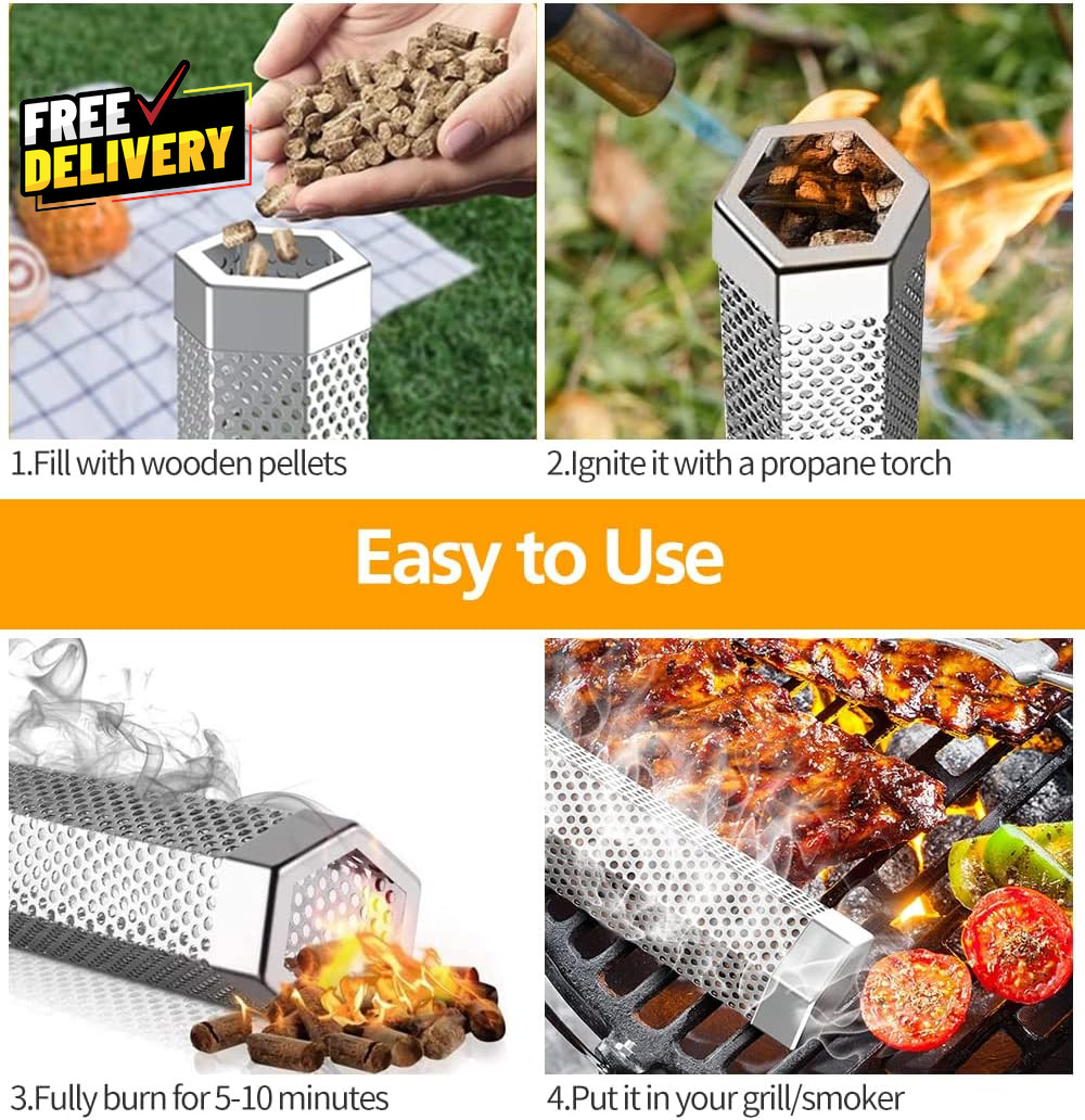 Pellet Smoker Tube Set 6 & 12 Stainless Steel BBQ Wood Smoker Tube with Brush…
