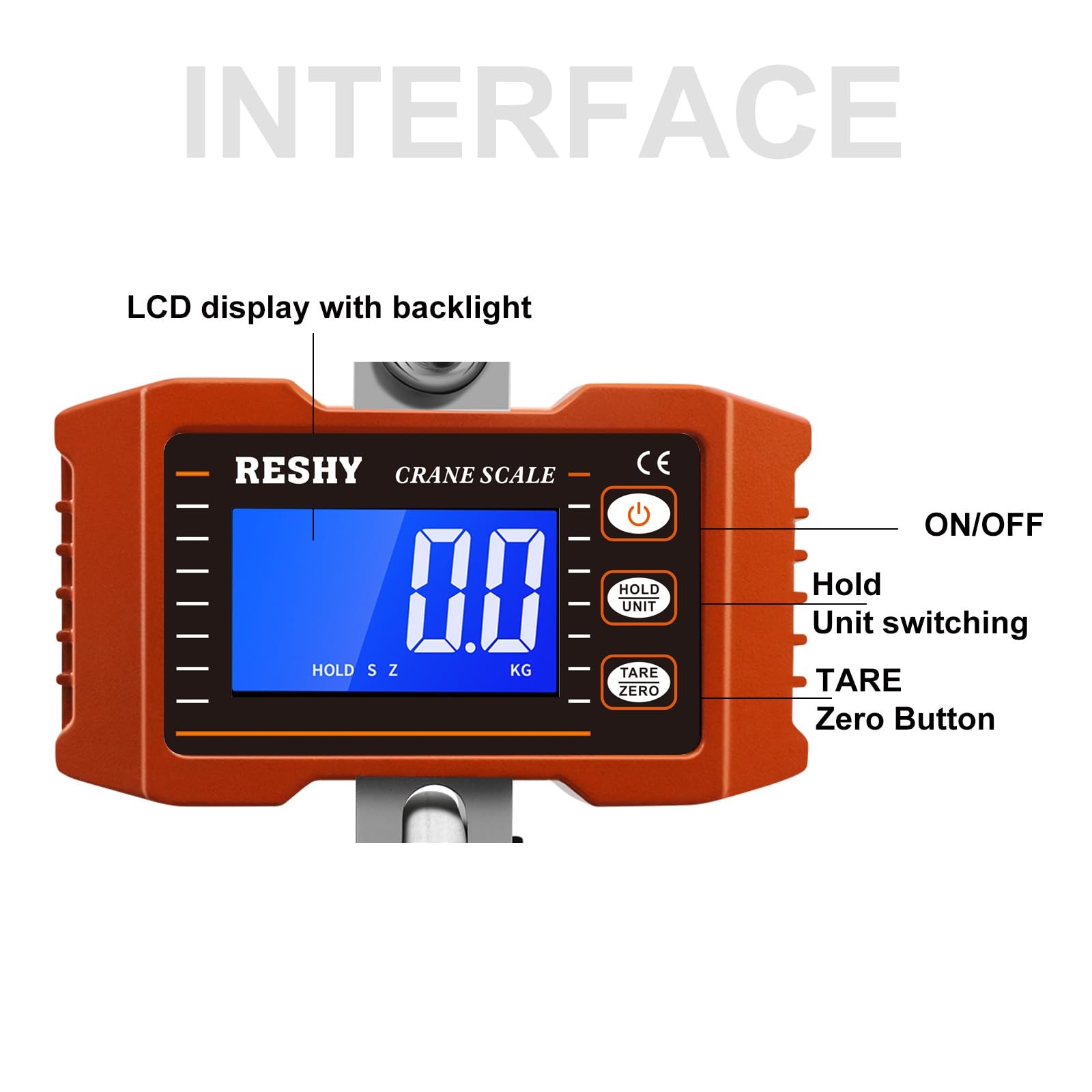 RESHY Digital Crane Scale 2200lb/1000Kg 4.2 x 6.9 x 10.5 inches, Orange