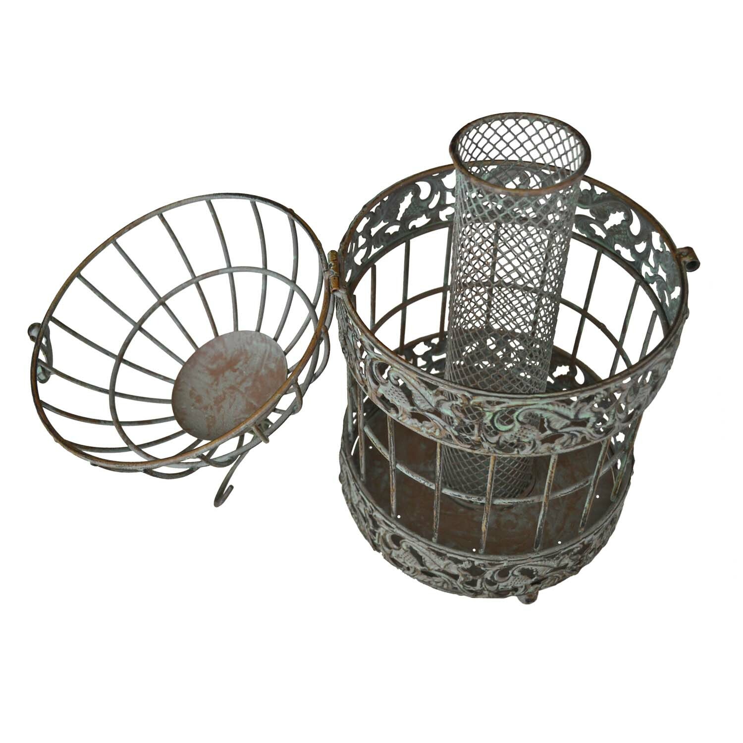 13 in. Tall Rustic Metal Squirrel Proof Caged Bird Feeder