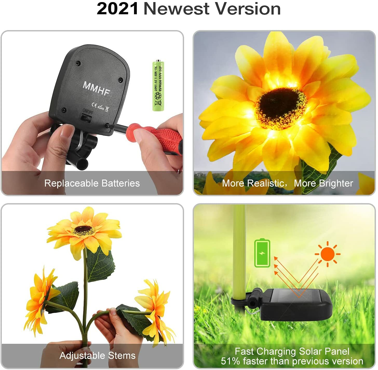3-Lights Sunflower Outdoor Solar Garden Stake Lights Waterproof Yard Light Decor