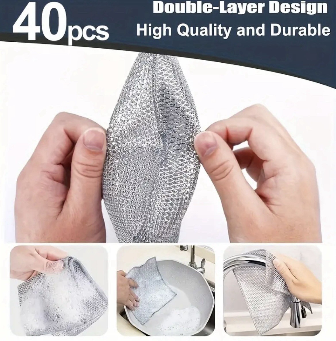Mesh Wire Multi-Purpose Wash-Cloth Kitchen Deep Clean Towel Steel Pot Dish Rag