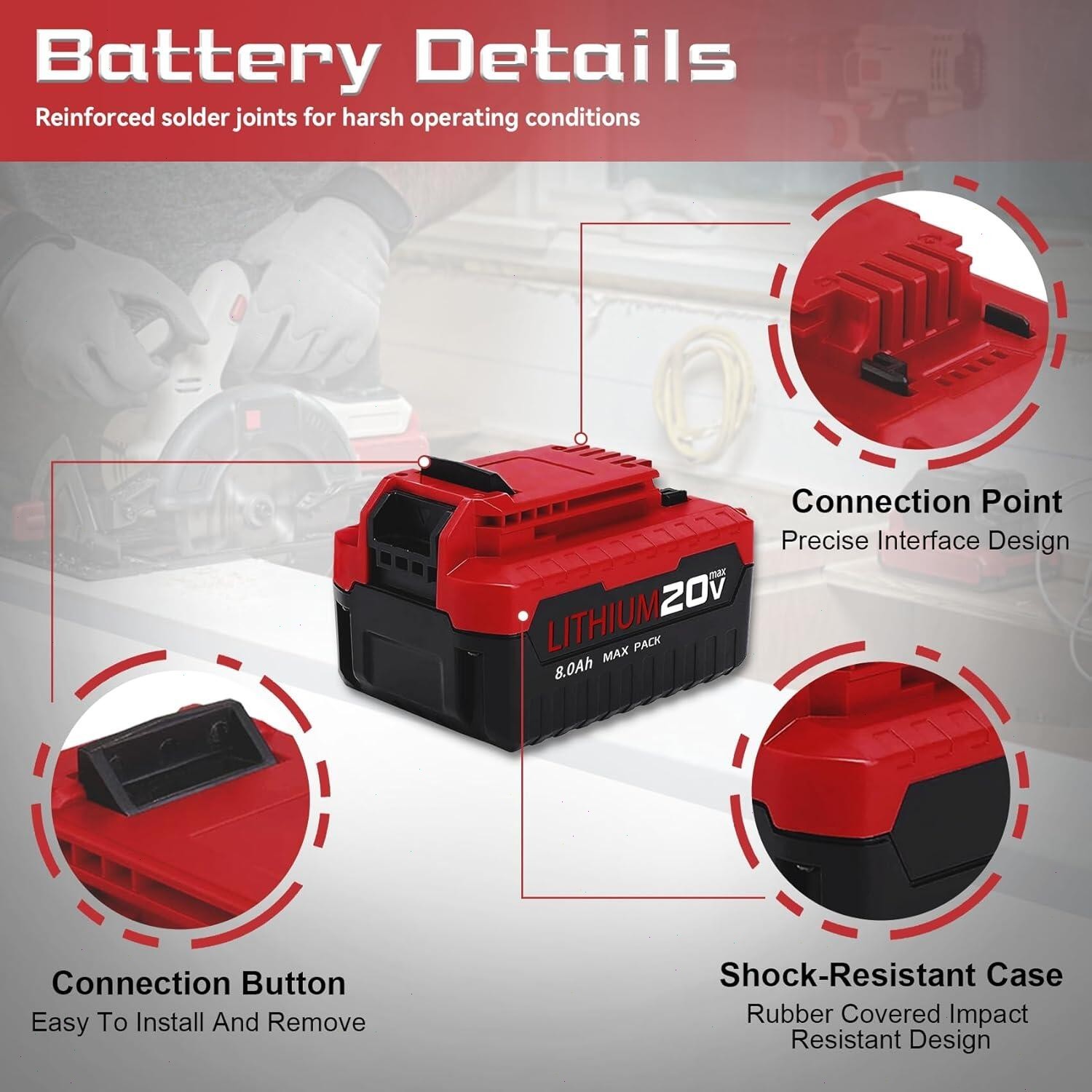 2P For Porter Cable 20Volt Lithium-Ion Battery PCC681L PCC685L 20V MAX 8000mAh