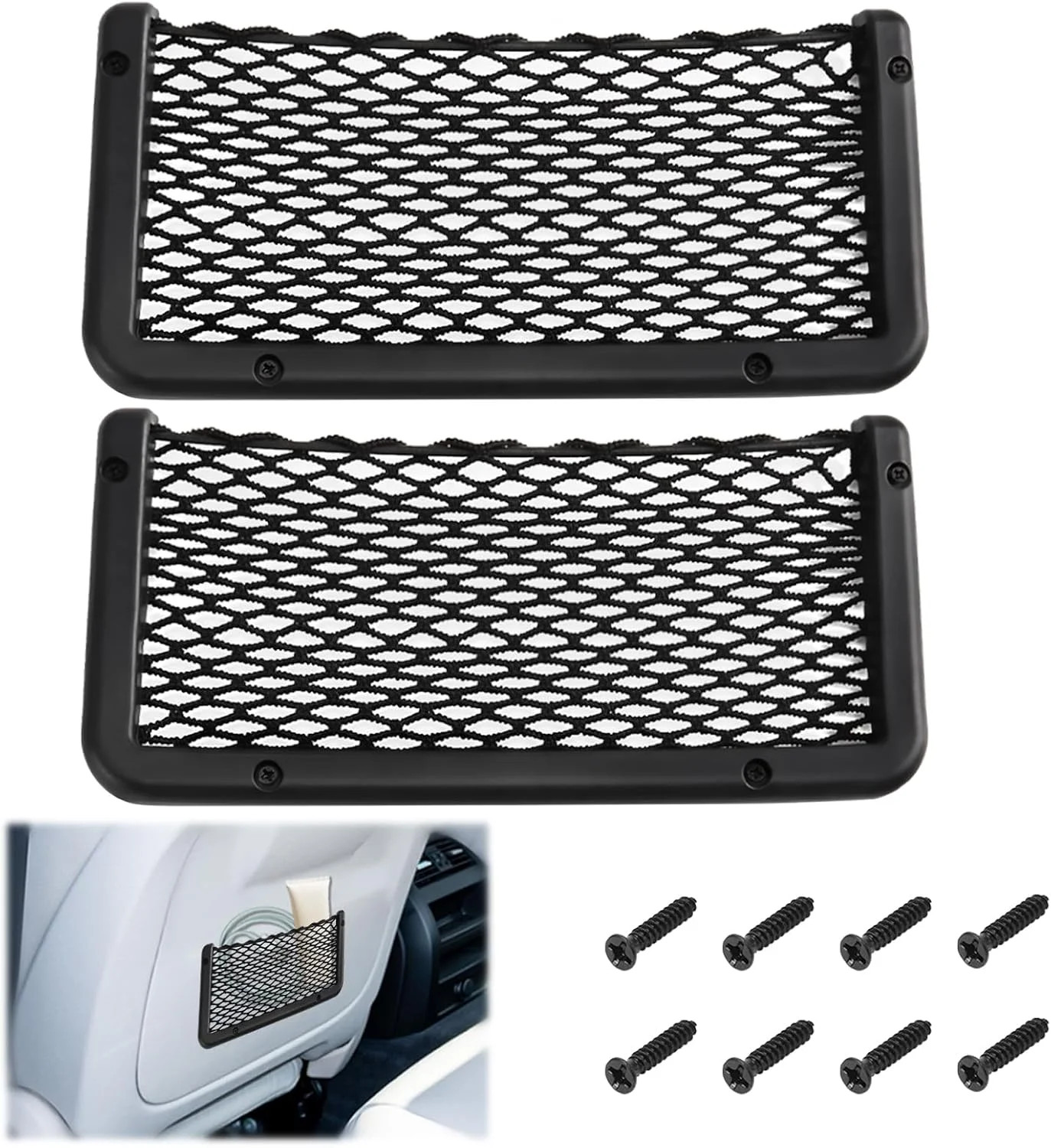 2 PCS Car Net Pocket, ABS Plastic Frame Cargo Net Storage Pockets Phone Nets, Ca