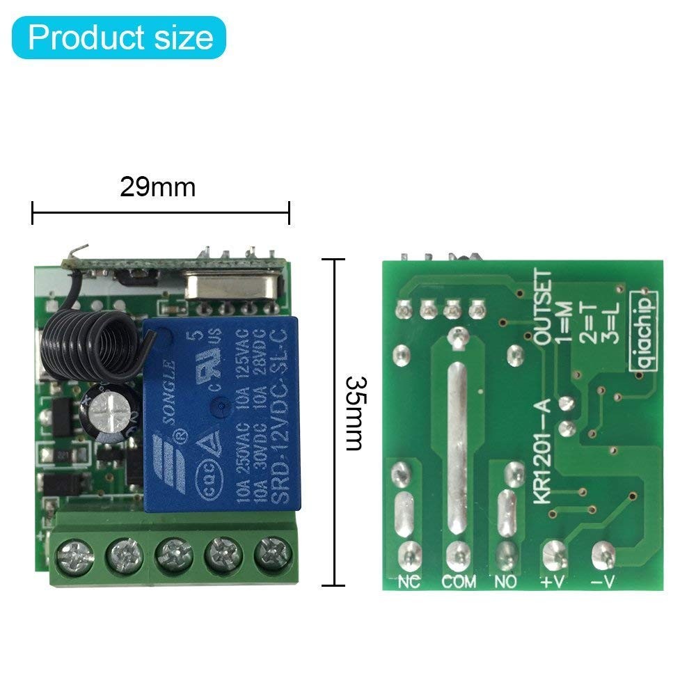 QIACHIP 433Mhz Universal Wireless Remote Control Switch DC 12V 1CH Relay Rece…