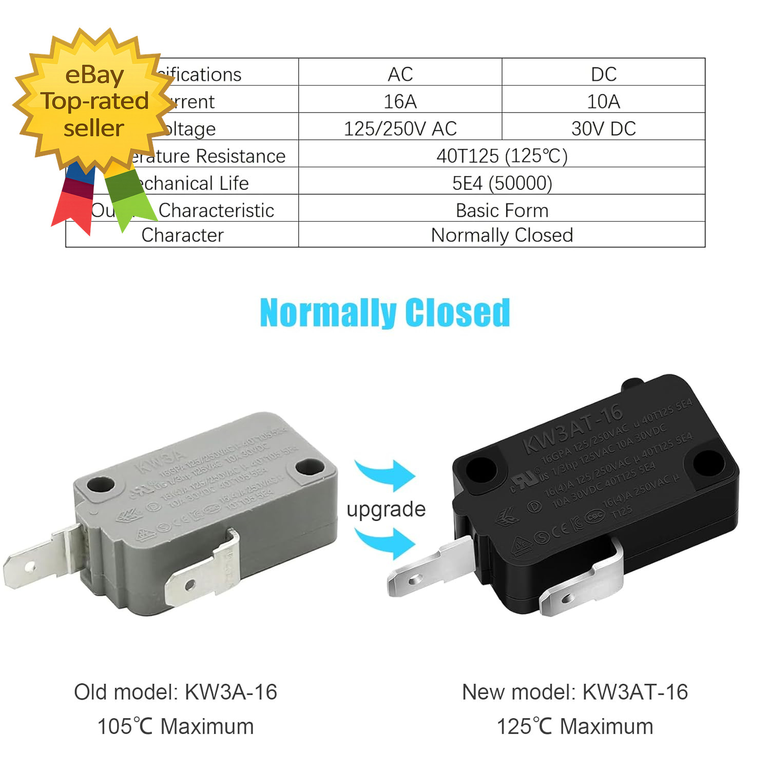 3PCS Microwave Oven Door Switch Replacement Parts 16A 125/250V, Kw3At-16