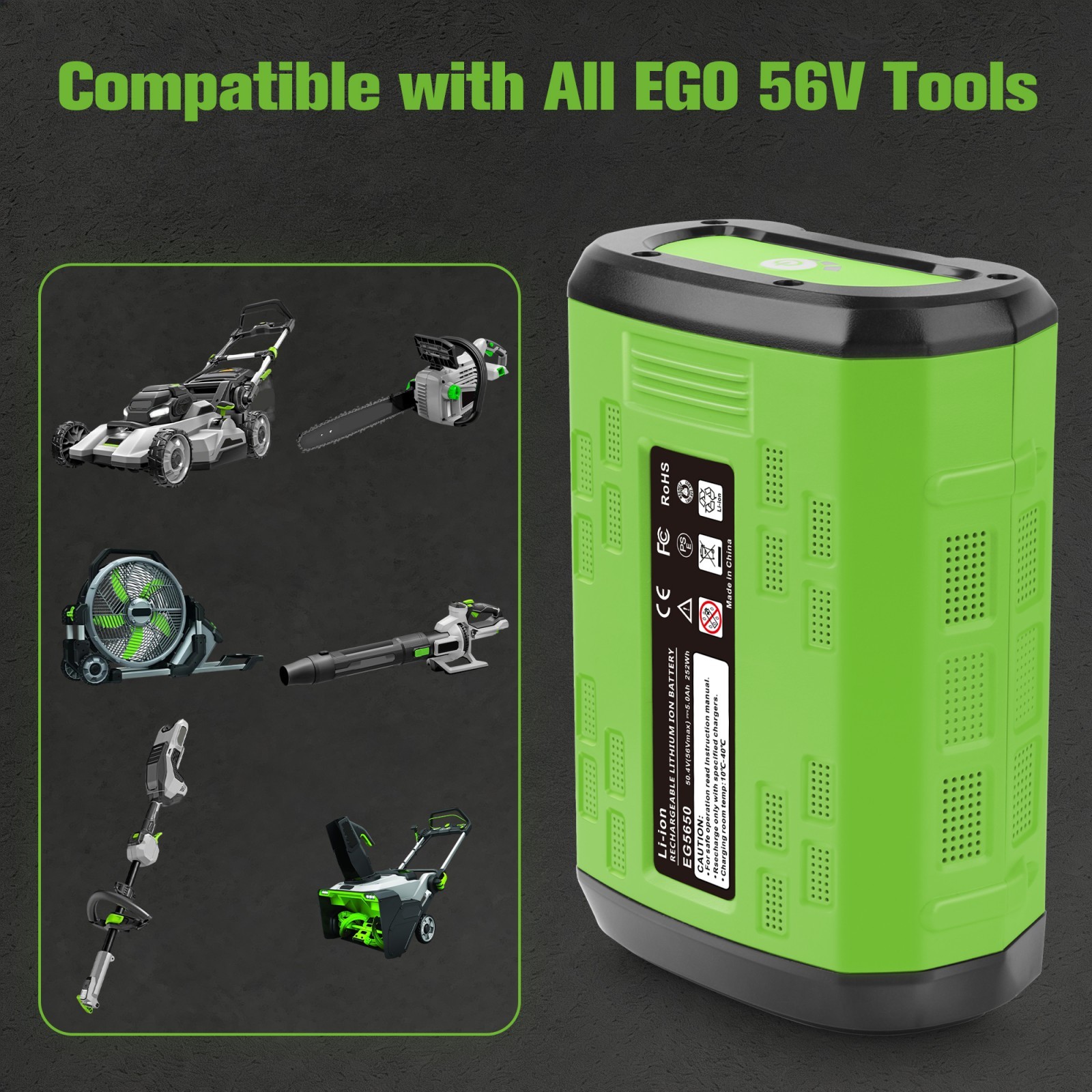56V 5.0Ah Replacement for EGO POWER+ 56 Volt Lithium Battery BA2800 BA4480T