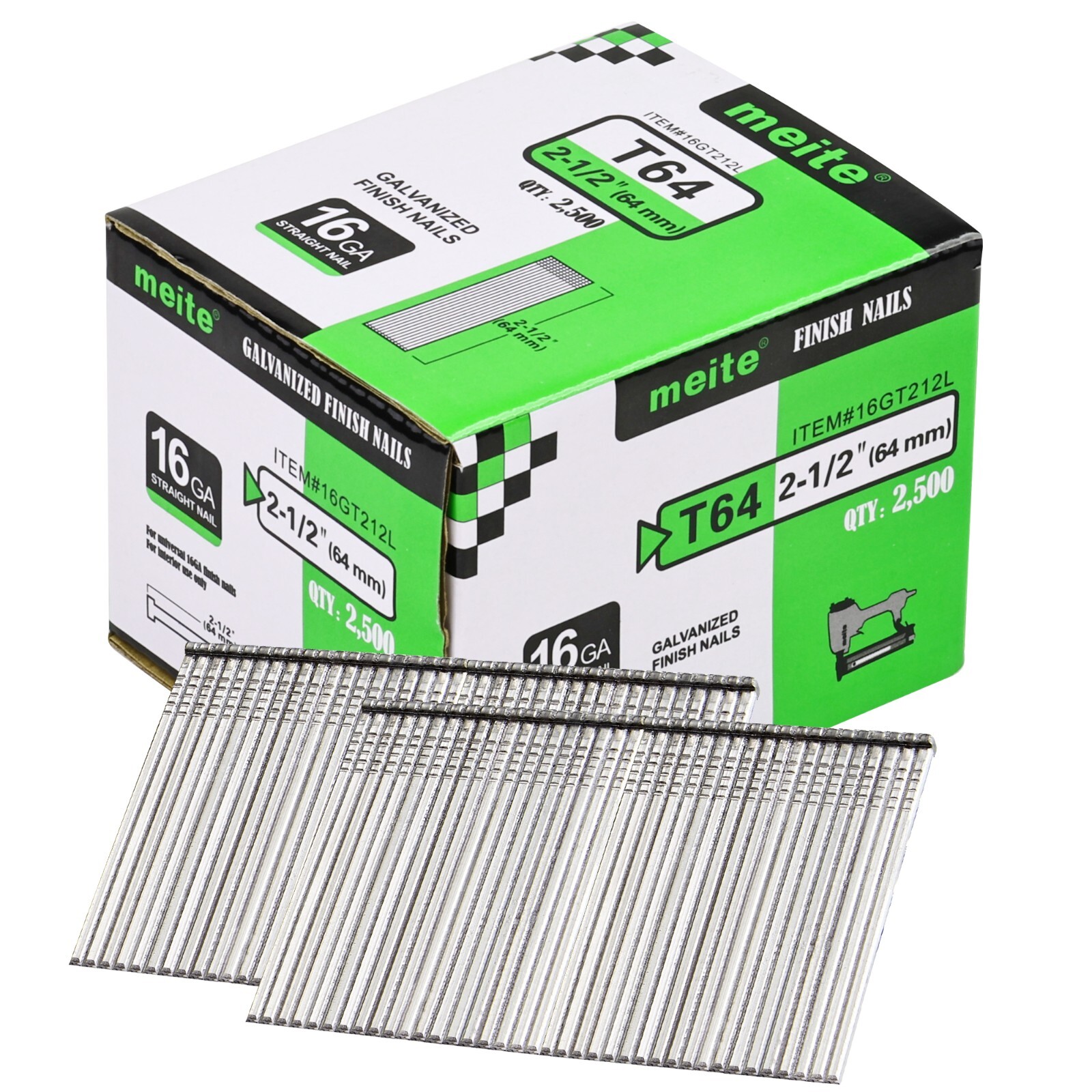 2,500 pcs meite 16 Gauge Finish Brad Nails 7/8″ to 2-1/2″ Galvanized (T Series)