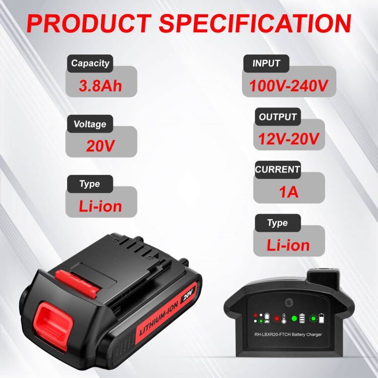 20V Charger LCS1620 For BLACK & DECKER LBXR20 20V MAX Lithium Battery LBXR20-OPE