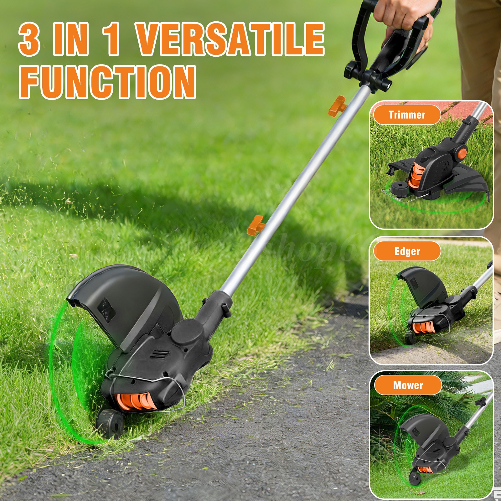 3-IN-1 Electric Cordless Grass Trimmer Strimmer Garden Edger Cutter w/ 2 Battery