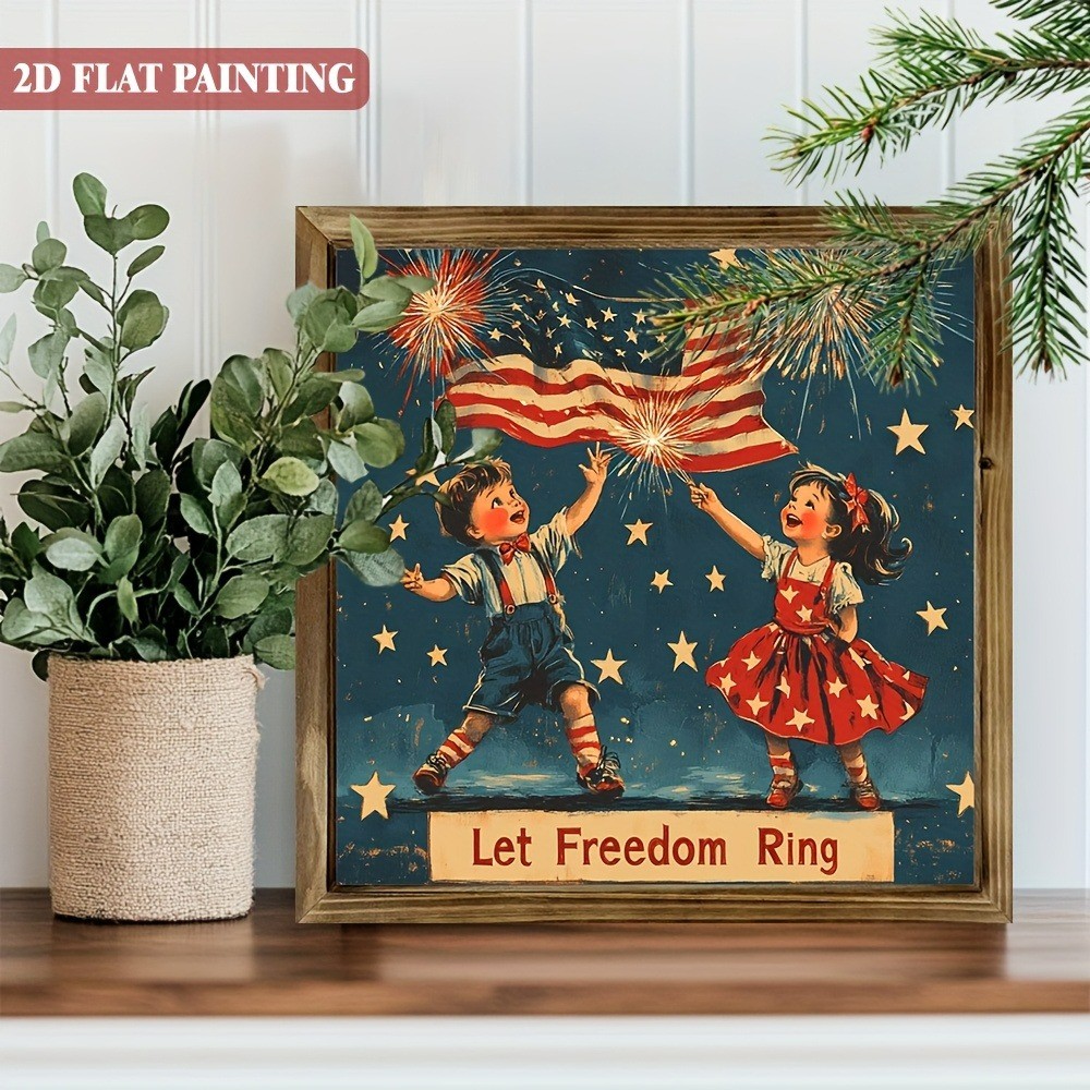 Let Freedom Ring Kids Fireworks Wooden Plaque 4th of July Patriotic Wall Decor
