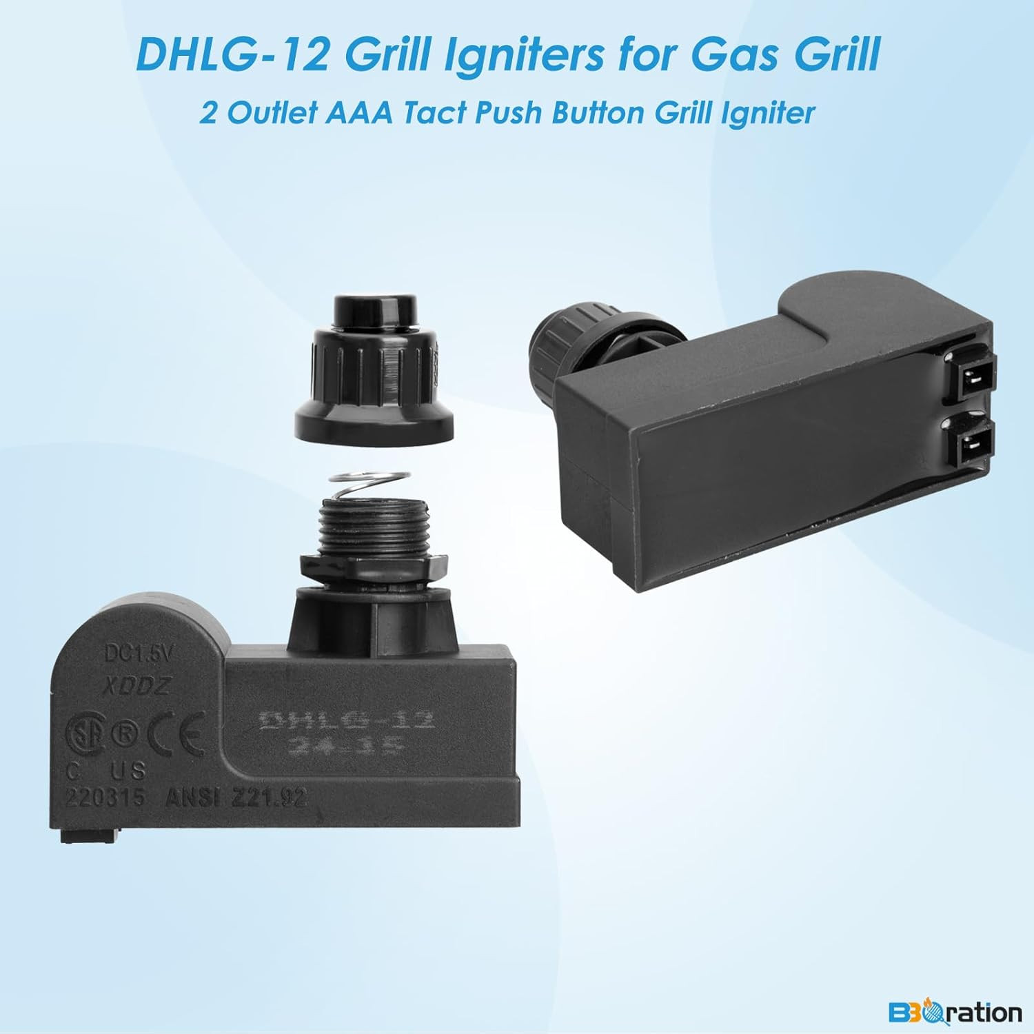 DHLG-12 Grill Igniters for Charbroil Ignitor Replacement, 2 Outlets AAA Battery