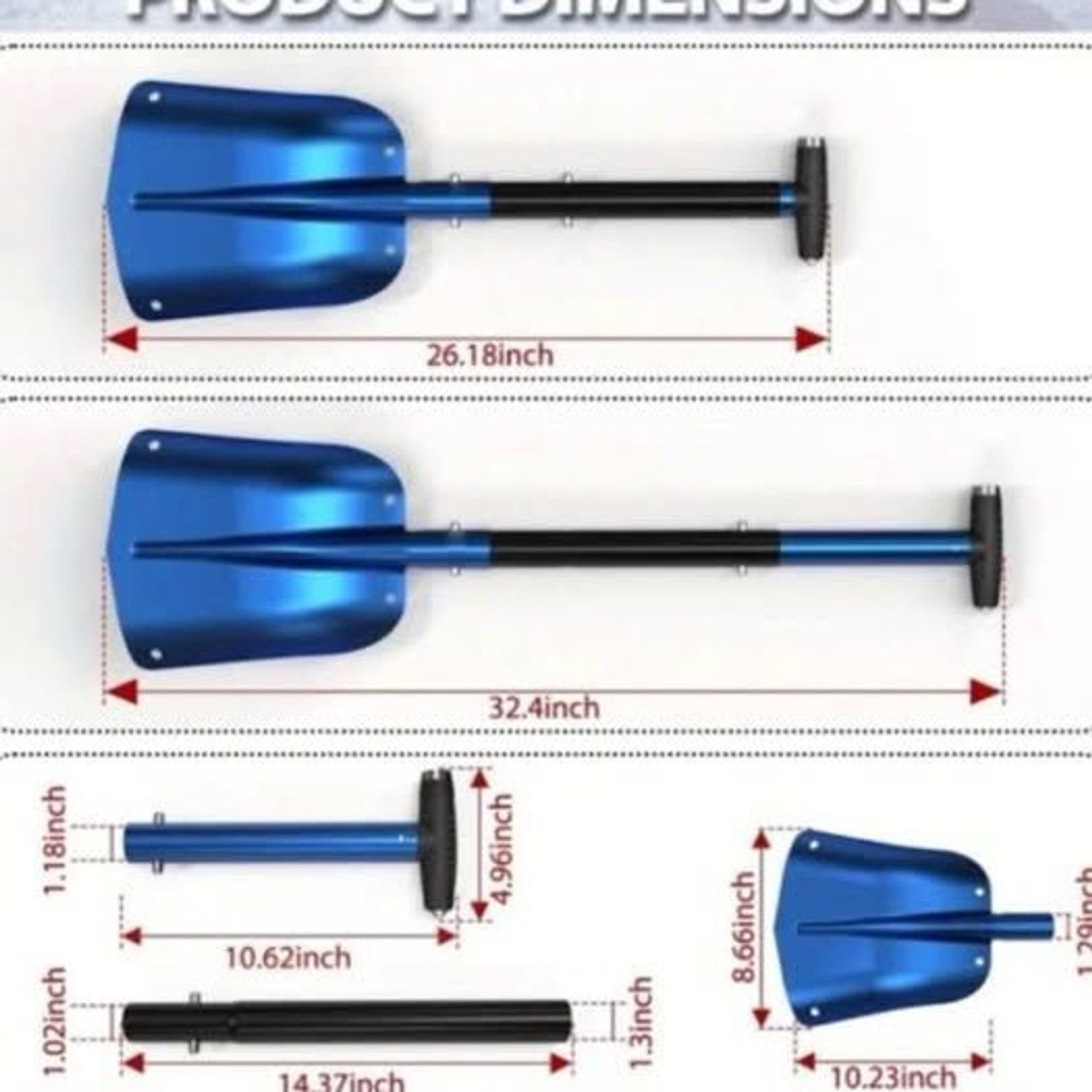 Portable Adjustable Blue Snow Shovel KL-SL17 with Carry Bag