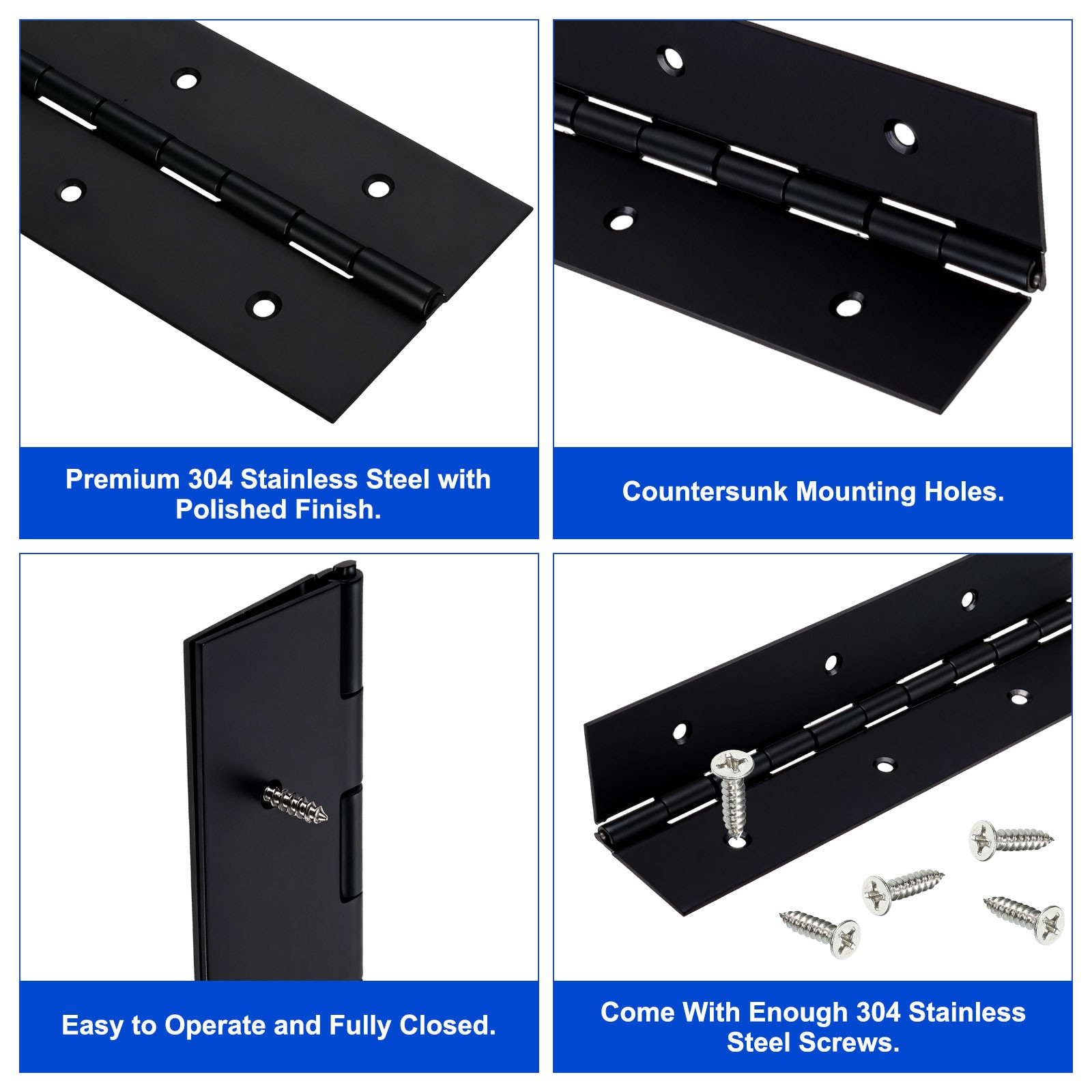 Stainless Steel Piano Hinge 36 Inch x 3 Inch Continuous Hinge Black