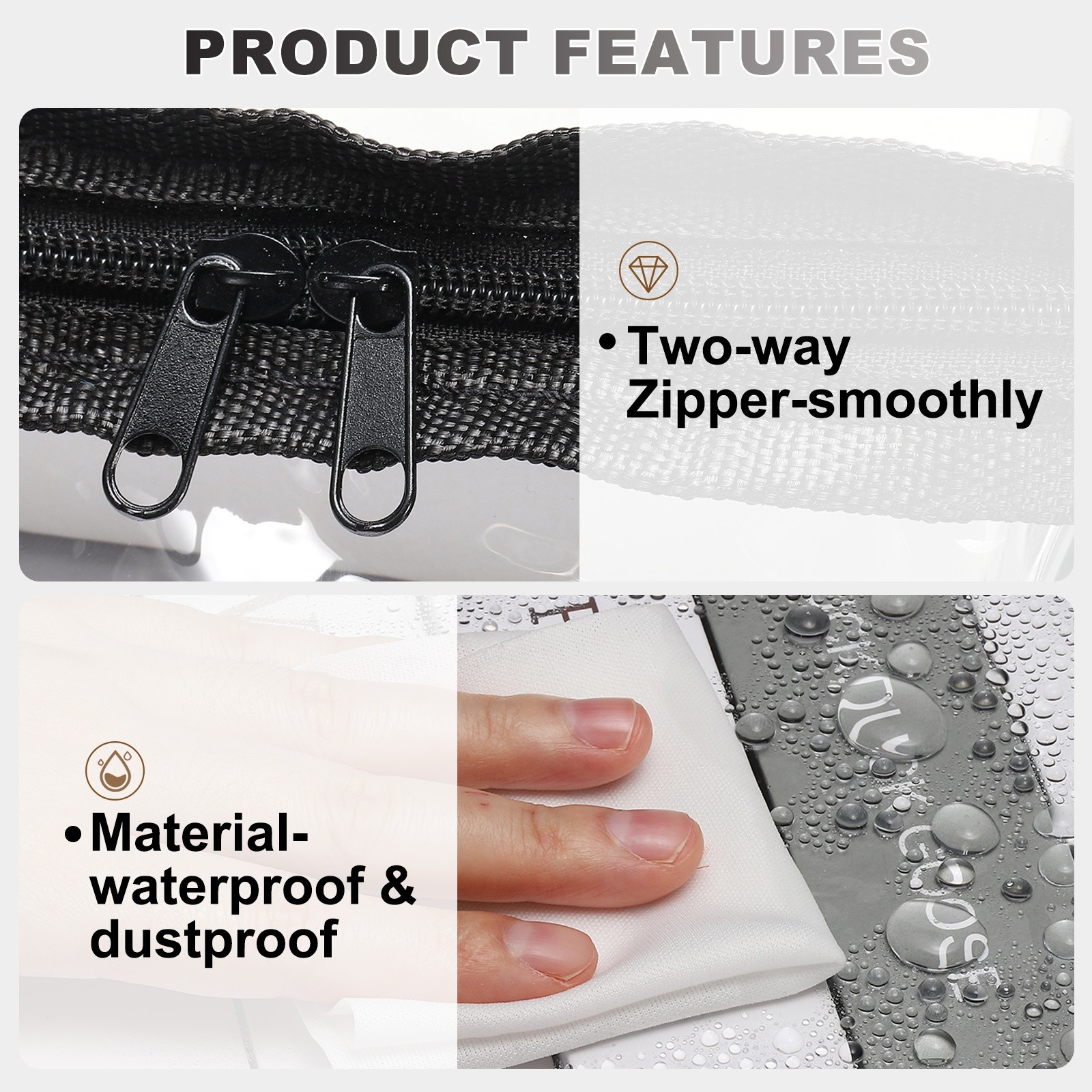 12.6×9.5×9.8in Clear Storage Bags, Plastic Storage Bags with Zipper,M, Black