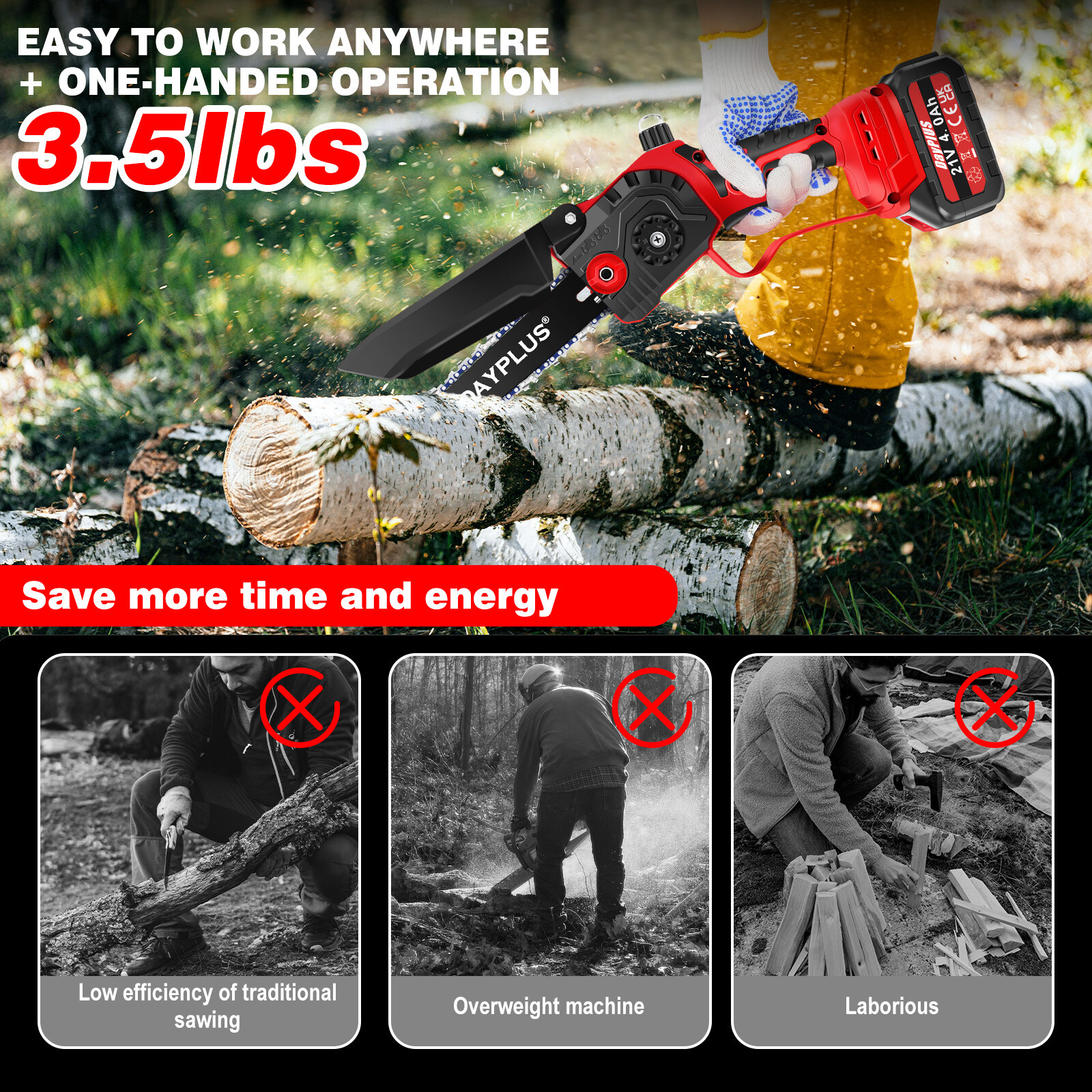 8 inch 21V Mini Chainsaw/Cordless Lightweight One-hand Electric 2Saw Battery