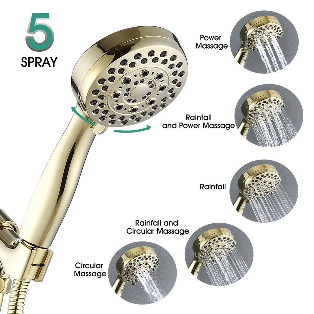 3.5 in. Wall Mount Handheld Shower Head with Hose in Polished Golden