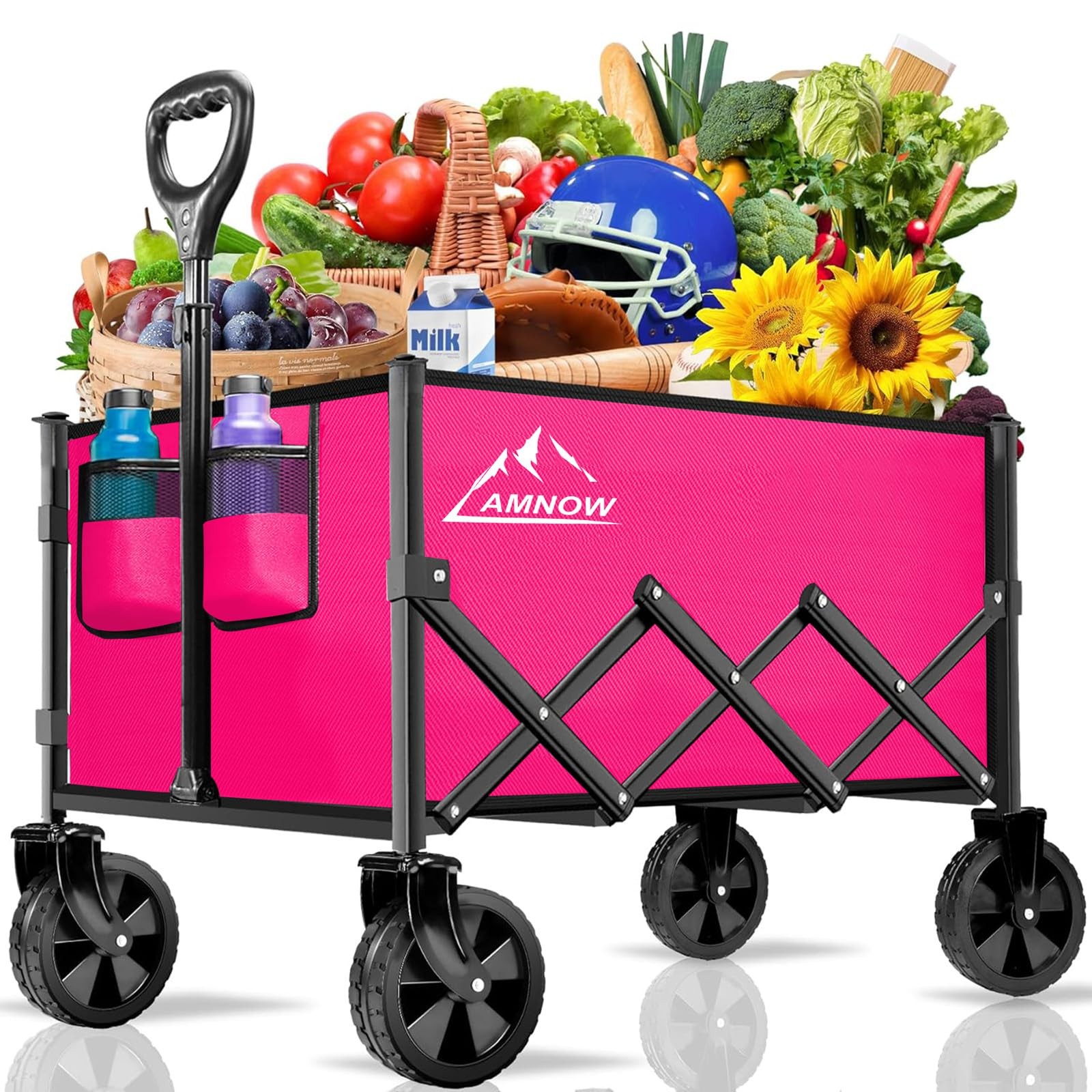 Folding Wagon Cart 350lbs Large Capacity All Terrain Wheels Rose