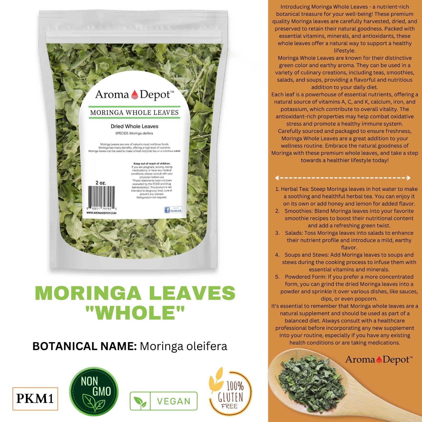 Moringa Powder oleifera Leaf 100% Pure Natural Superfood Gluten Free Lot