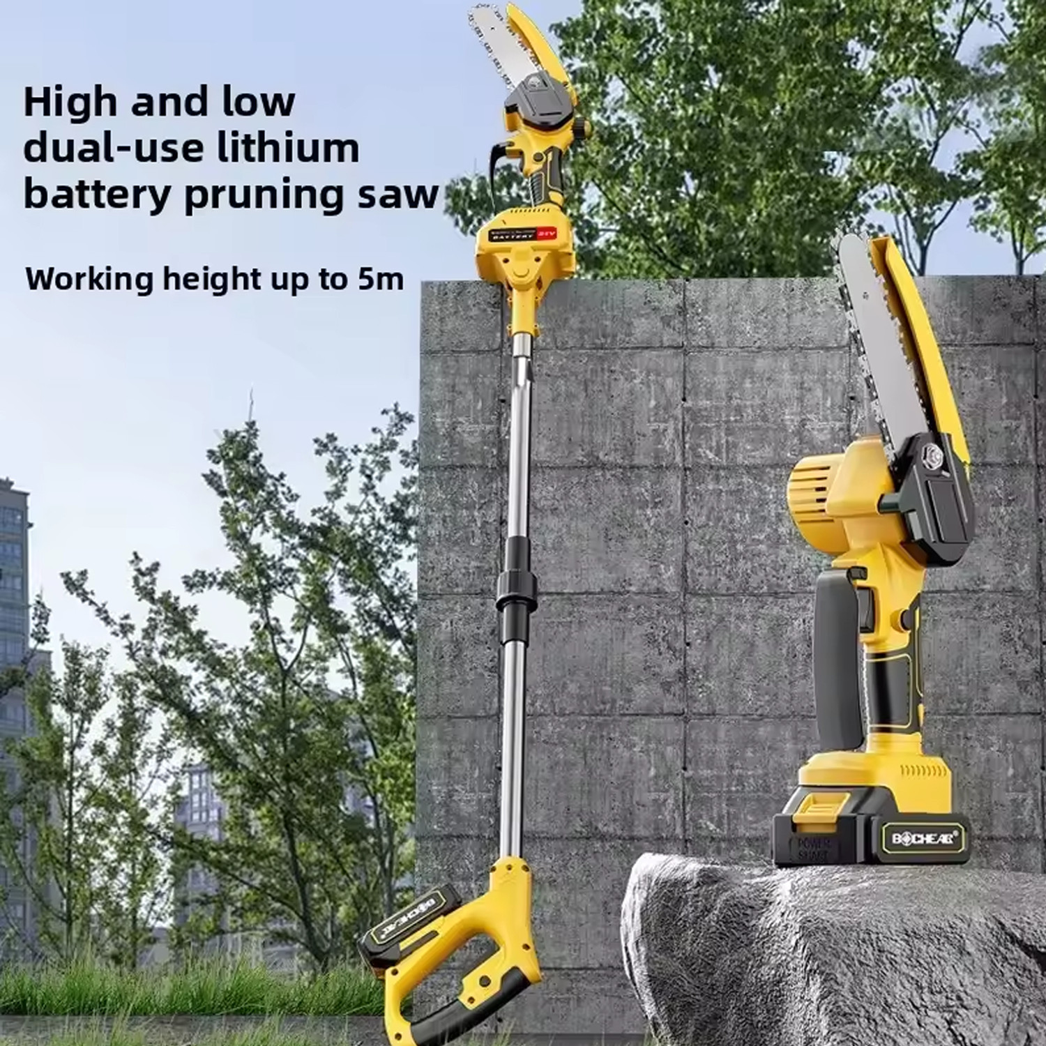 2 in1 Cordless Pole Saw Brushless Mini Chainsaw for Tree Trimming w/ 2 Batteries