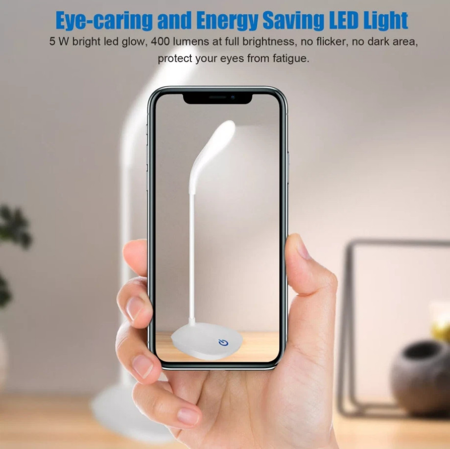 USB LED Desk Light Dimmable Bedside Reading Lamp Rechargeable Touch Control -&#