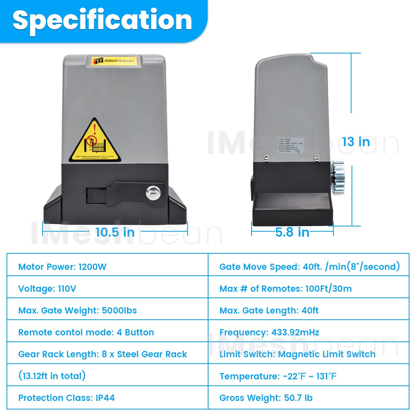 1.6HP 5000LBS Automatic Electric Sliding Gate Opener Kit APP Keypad 4 Remotes