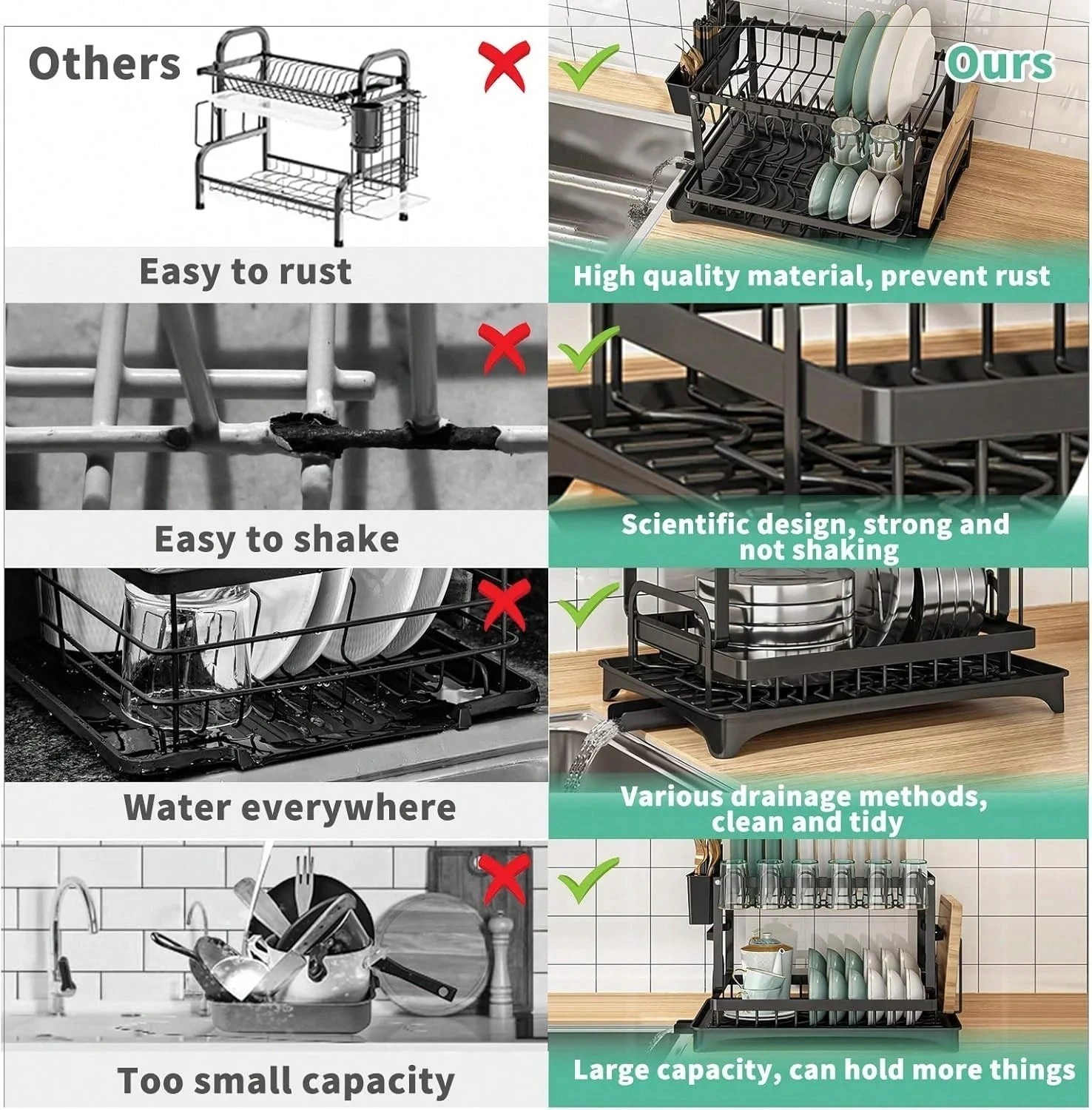 Elegant 2 Tier Black Stainless Dish Rack Stylish Space Saving Kitchen Organizer