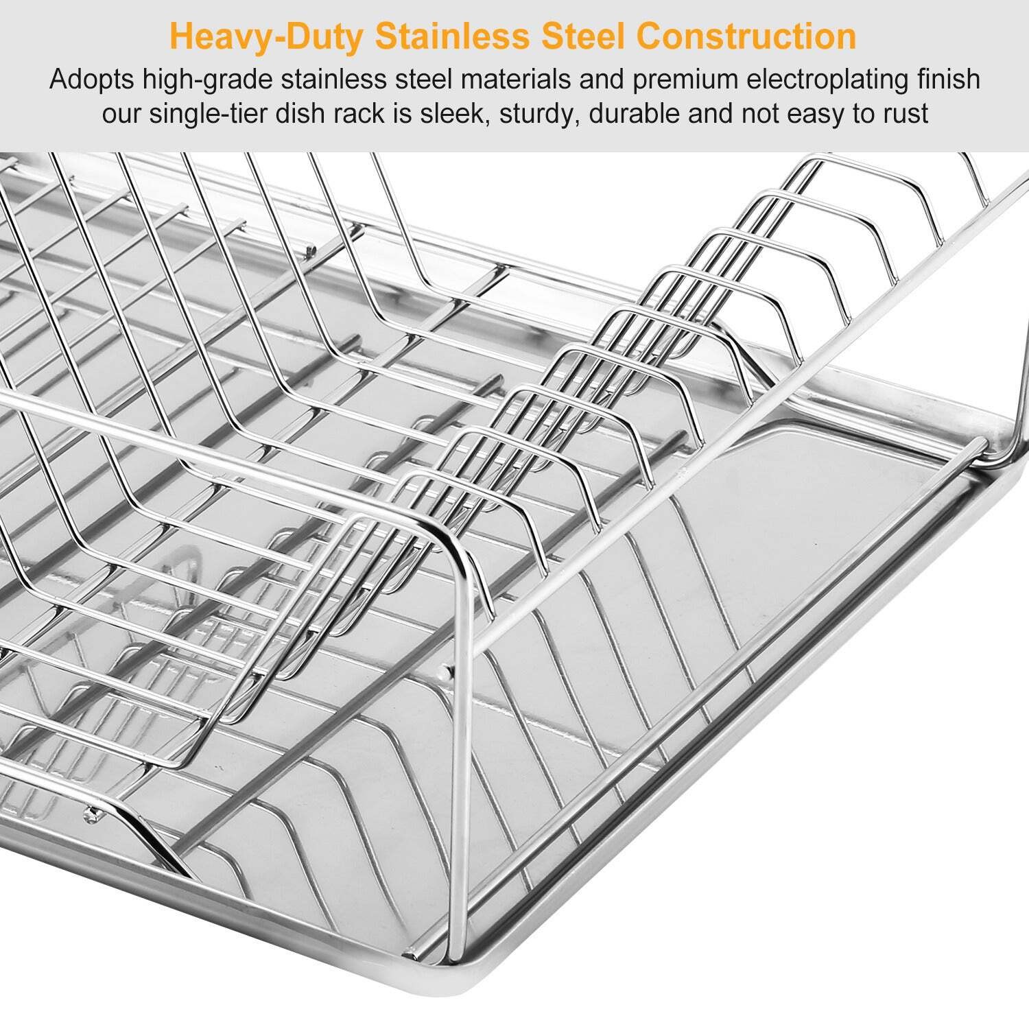 Dish Drying Rack Stainless Steel Dish Rack w/ Drainboard Cutlery Holder Kitchen