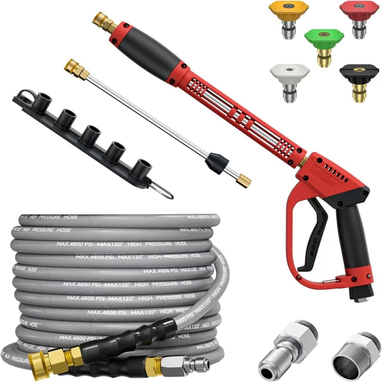 5000PSI Pressure Washer Gun 25FT 4800PSI Pressure Washer Hose 15″ Extension Wand