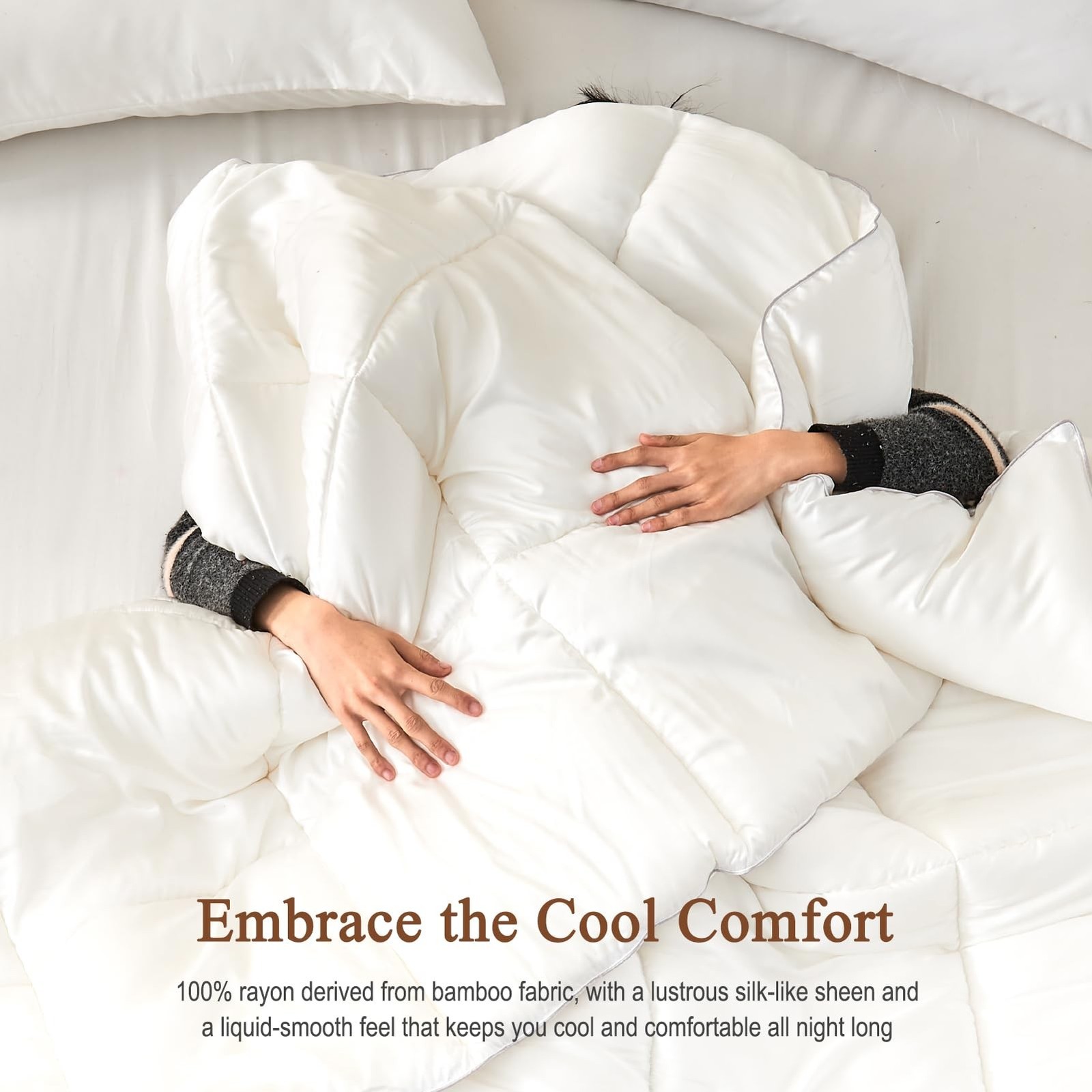 BPC King Size Comforter 100% Rayon Bamboo Silk Blend White 106×90″